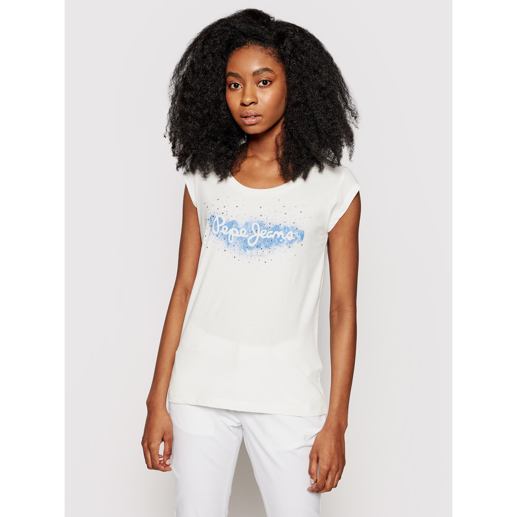 Pepe Jeans Тишърт Camila PL504827 Бял Regular Fit - Pepit.bg