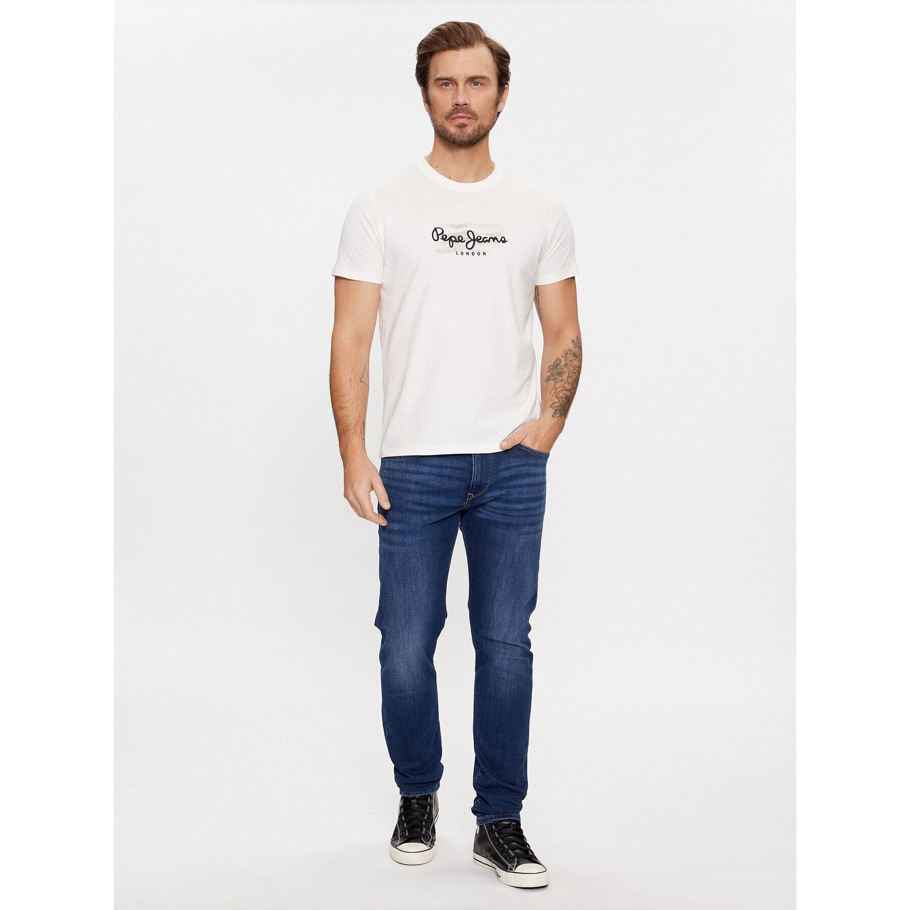 Pepe Jeans Тишърт Castle PM509204 Бял Regular Fit - Pepit.bg