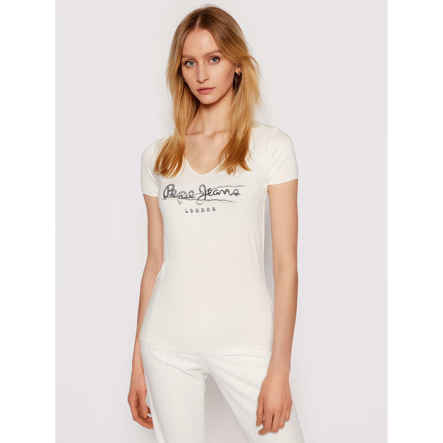 Pepe Jeans Тишърт Charlotte PL504832 Бял Regular Fit - Pepit.bg