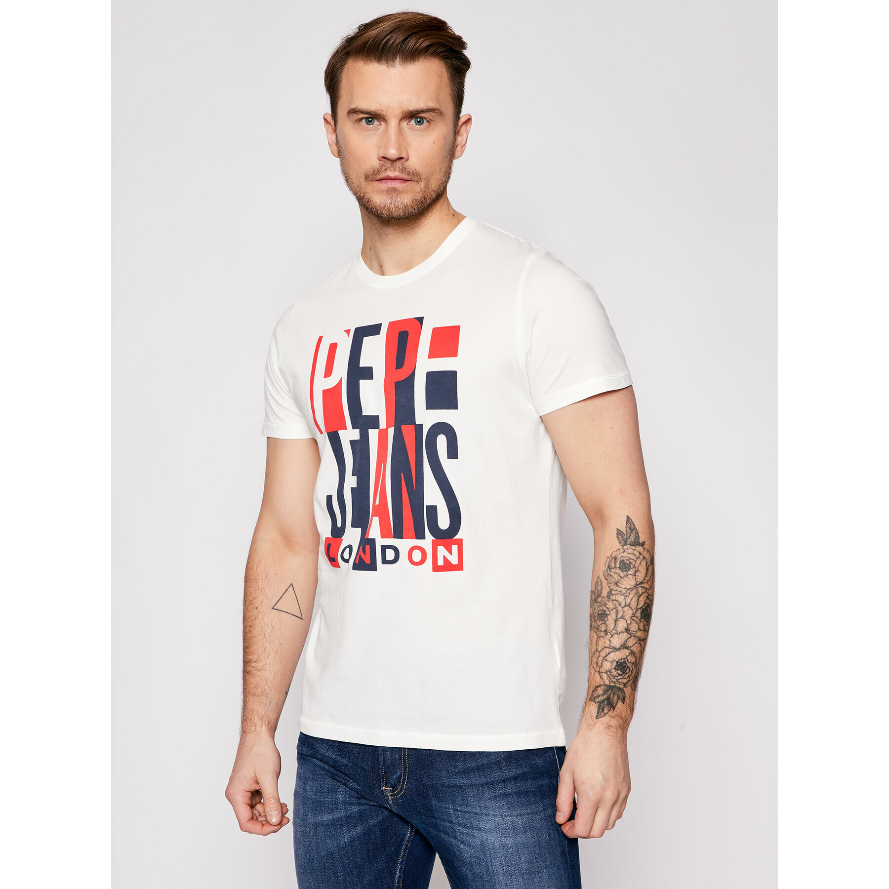 Pepe Jeans Тишърт Davy PM507739 Бял Regular Fit - Pepit.bg