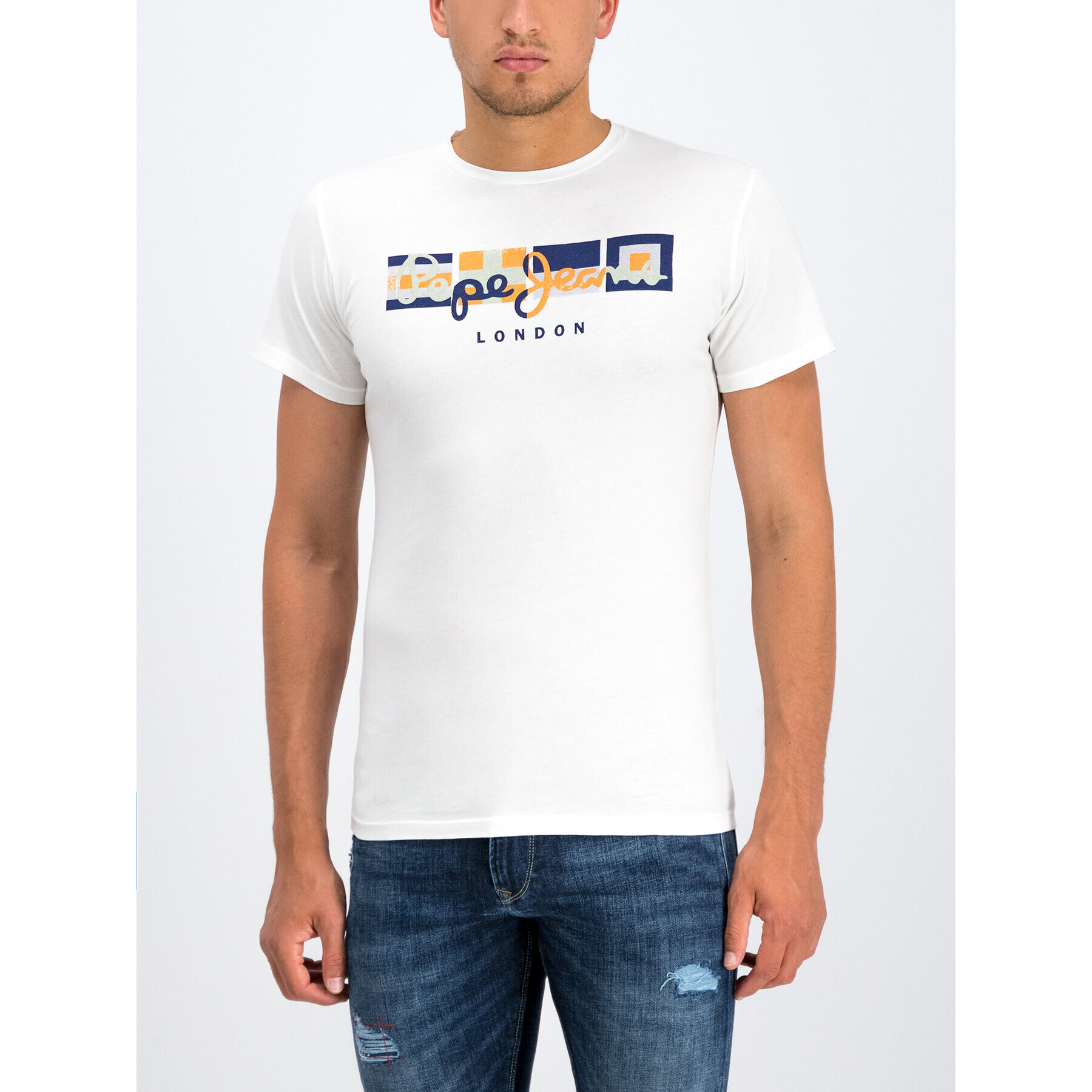 Pepe Jeans Тишърт Dean PM506537 Бял Slim Fit - Pepit.bg