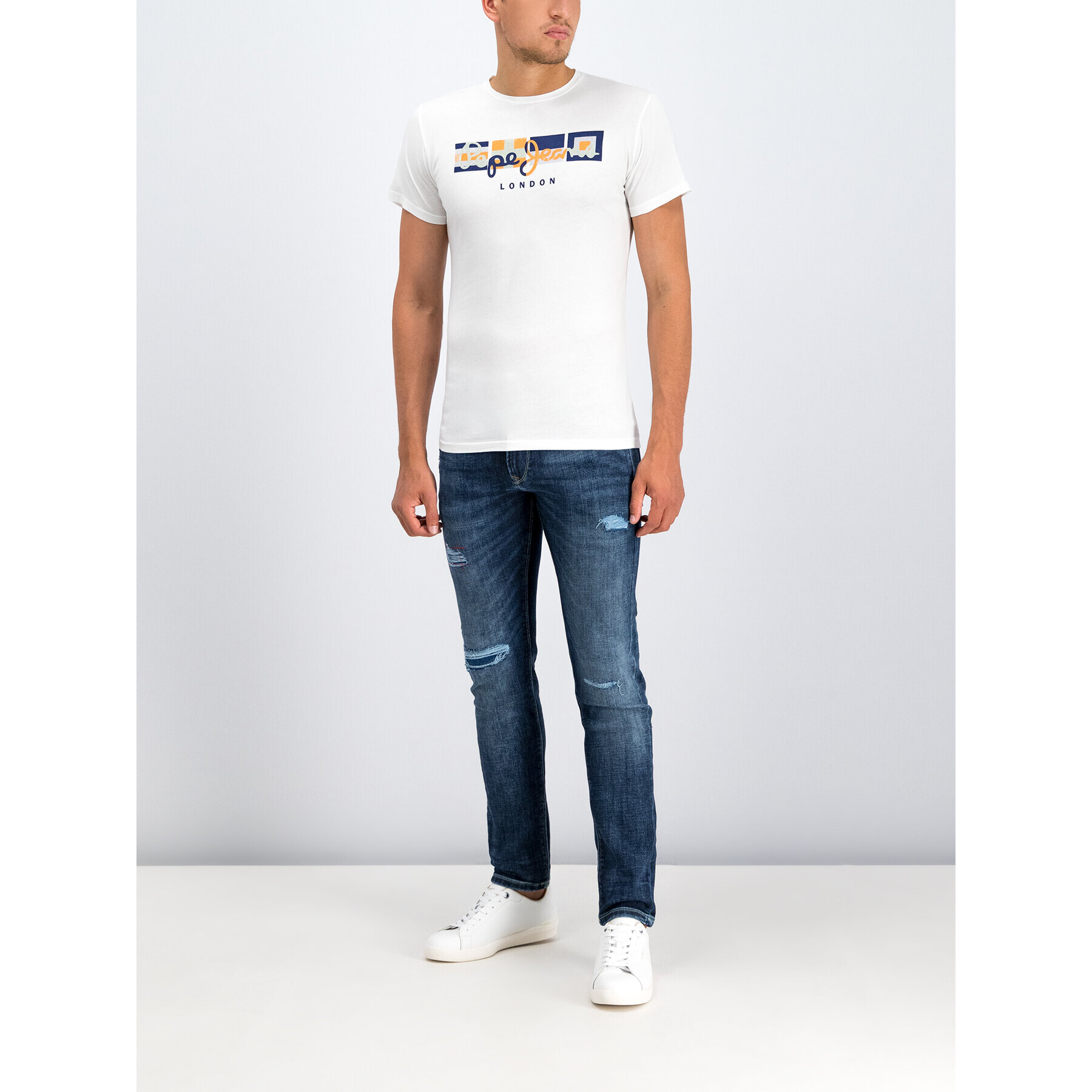 Pepe Jeans Тишърт Dean PM506537 Бял Slim Fit - Pepit.bg