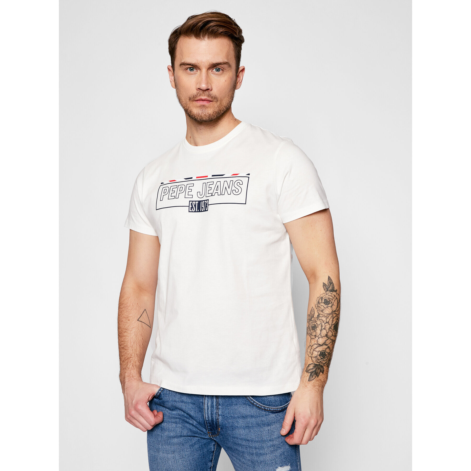 Pepe Jeans Тишърт Dennis PM507740 Бял Regular Fit - Pepit.bg