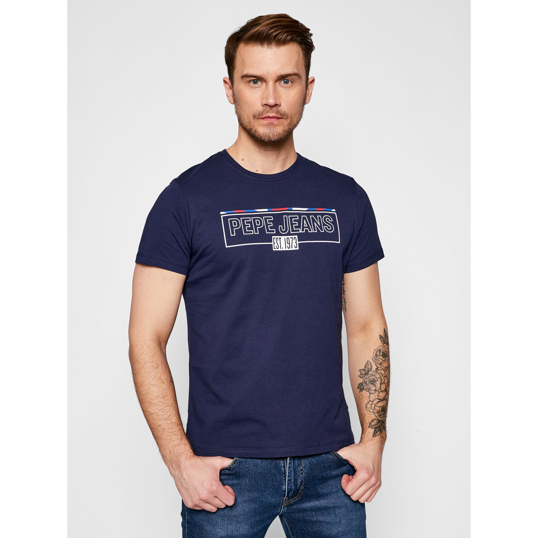 Pepe Jeans Тишърт Dennis PM507740 Тъмносин Regular Fit - Pepit.bg