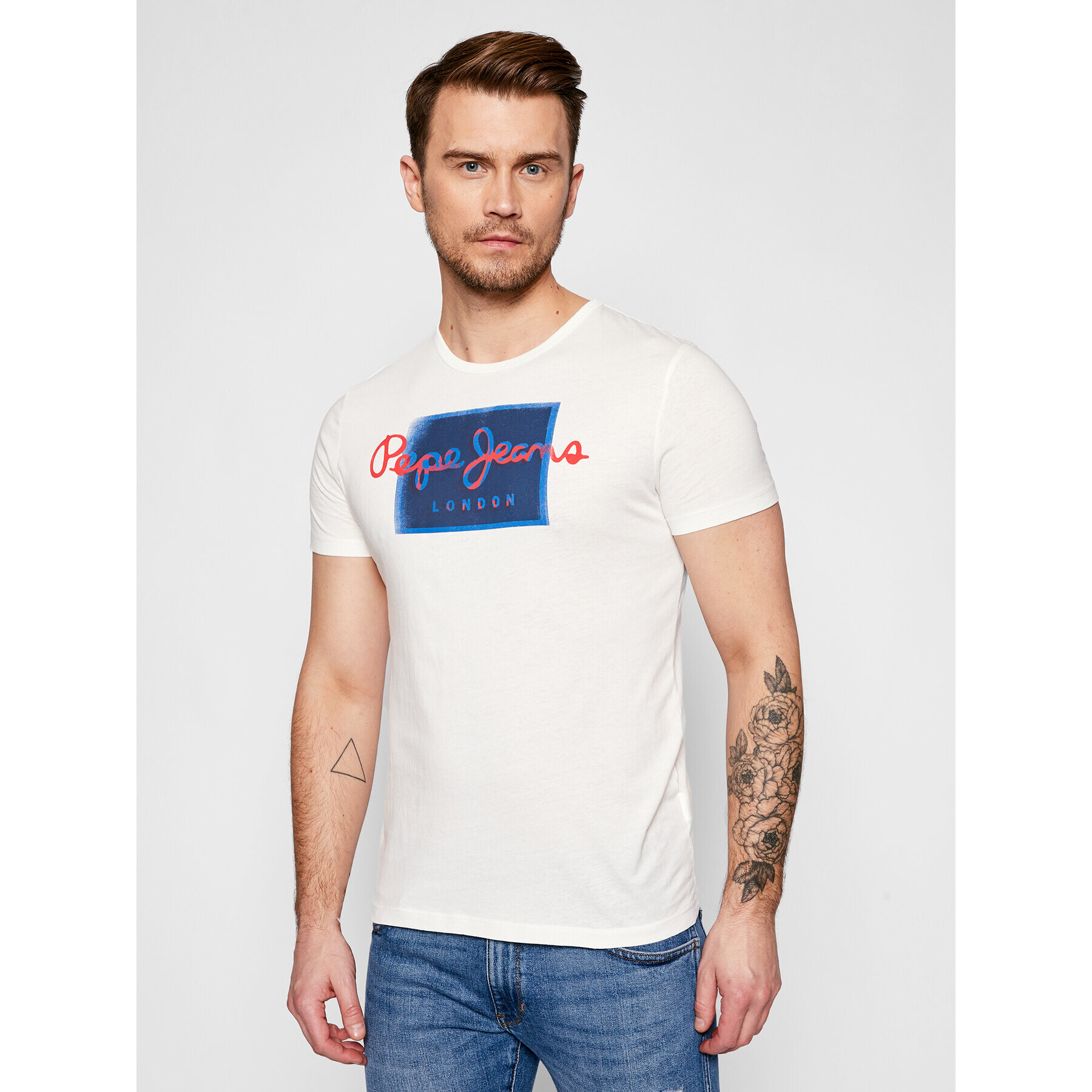 Pepe Jeans Тишърт Dimitri PM507745 Бял Slim Fit - Pepit.bg