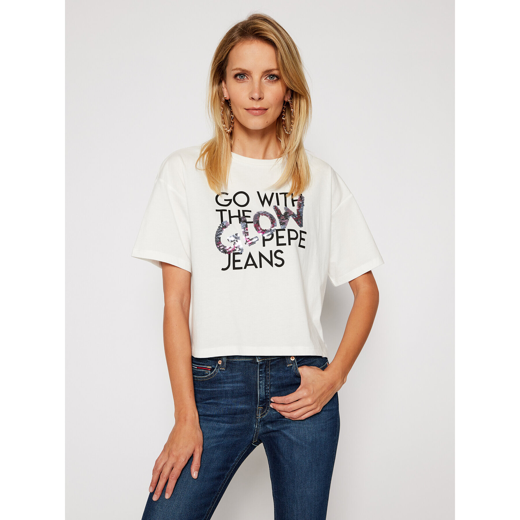 Pepe Jeans Тишърт Dina PL504510 Бял Relaxed Fit - Pepit.bg
