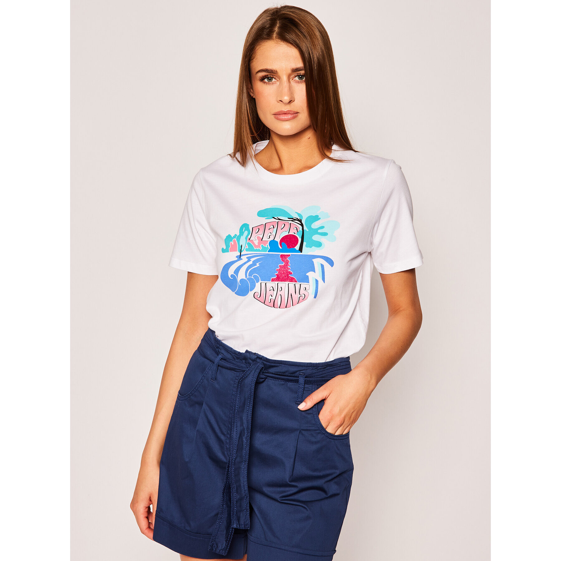 Pepe Jeans Тишърт Faith PL504452 Бял Regular Fit - Pepit.bg