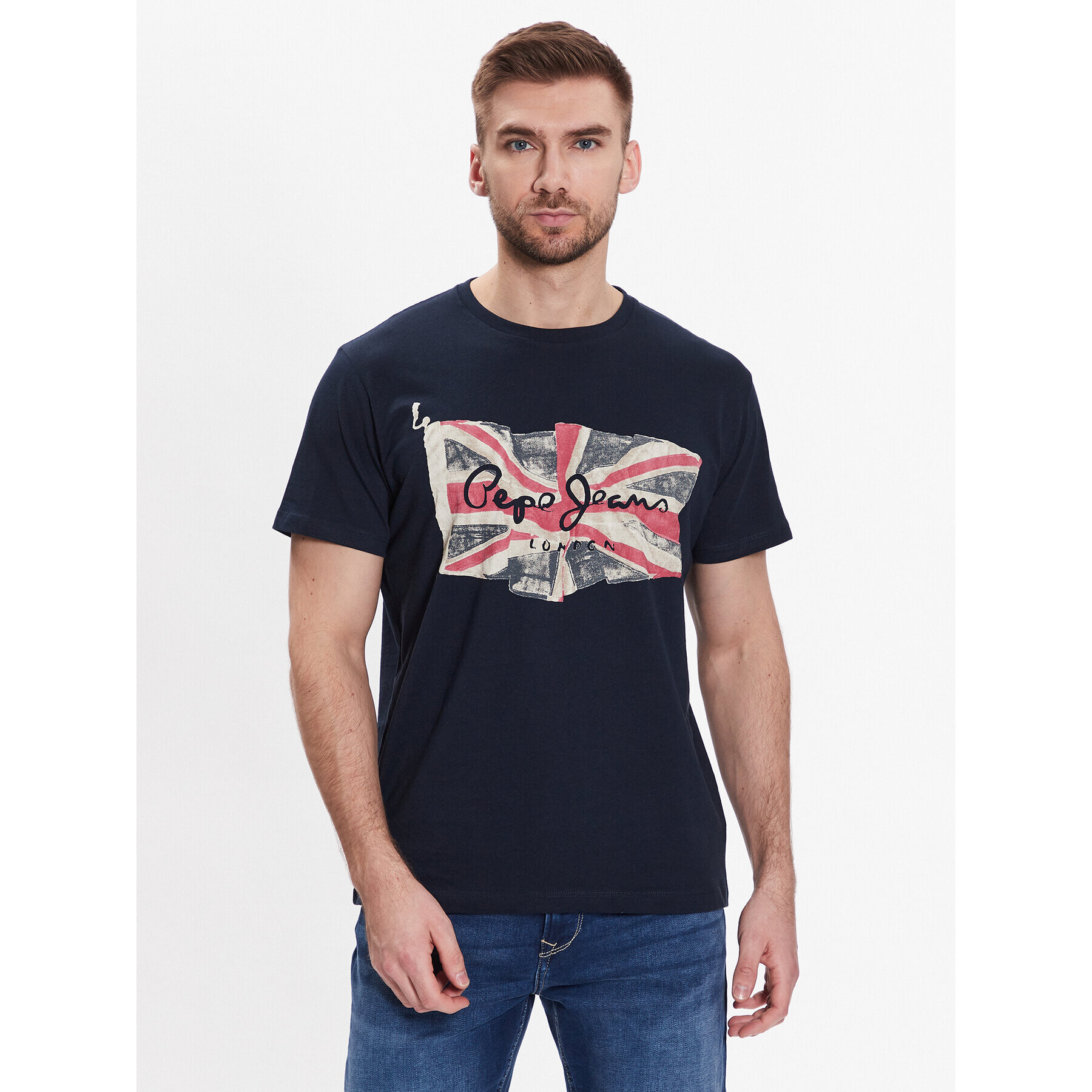 Pepe Jeans Тишърт Flag Logo N PM508273 Тъмносин Regular Fit - Pepit.bg