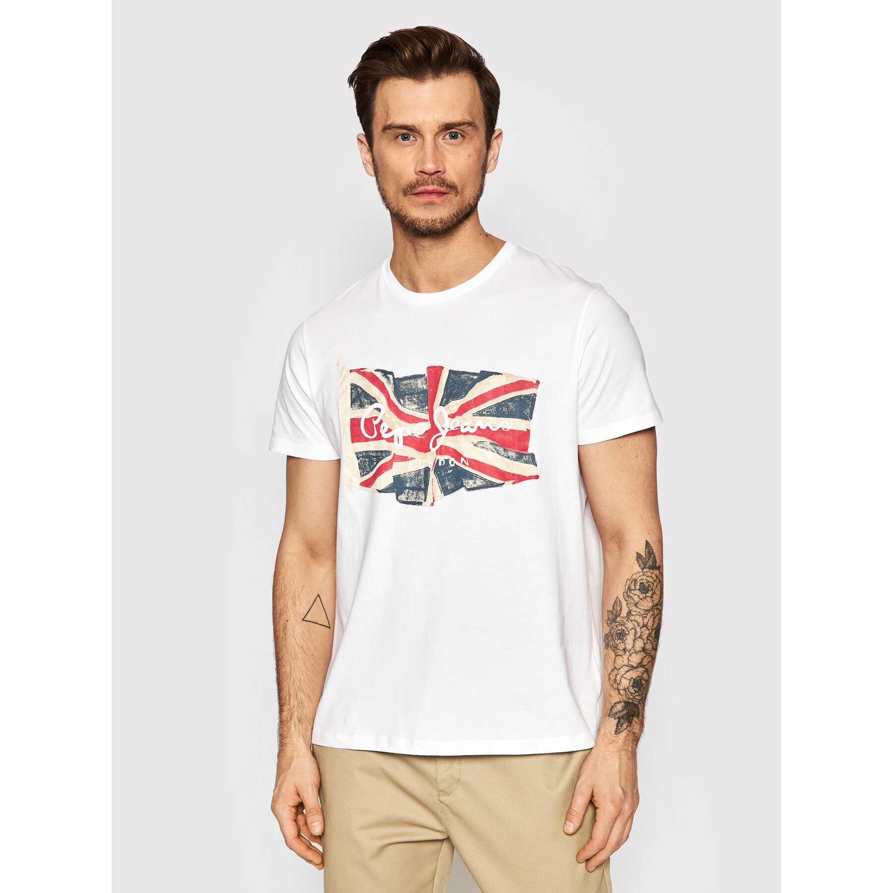 Pepe Jeans Тишърт Flag Logo PM508273 Бял Regular Fit - Pepit.bg