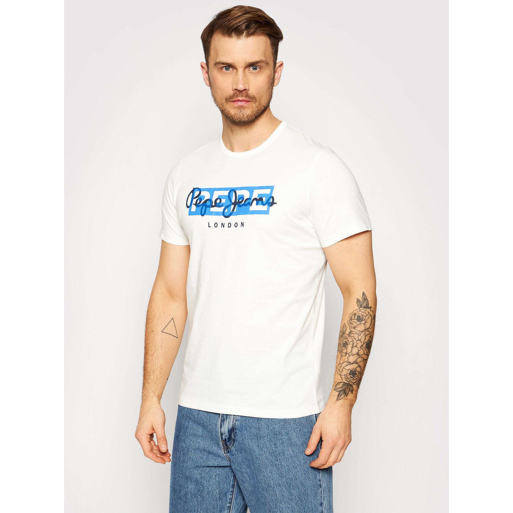 Pepe Jeans Тишърт Godric PM507759 Бял Regular Fit - Pepit.bg