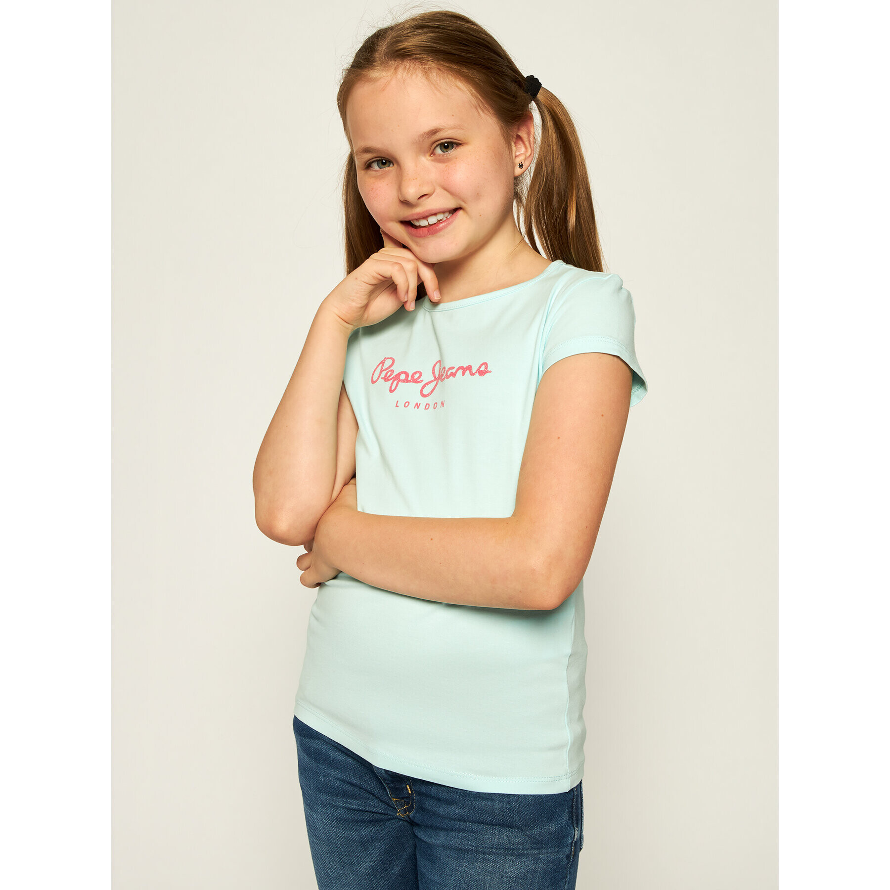 Pepe Jeans Тишърт Hana Glitter PG502442 Зелен Regular Fit - Pepit.bg