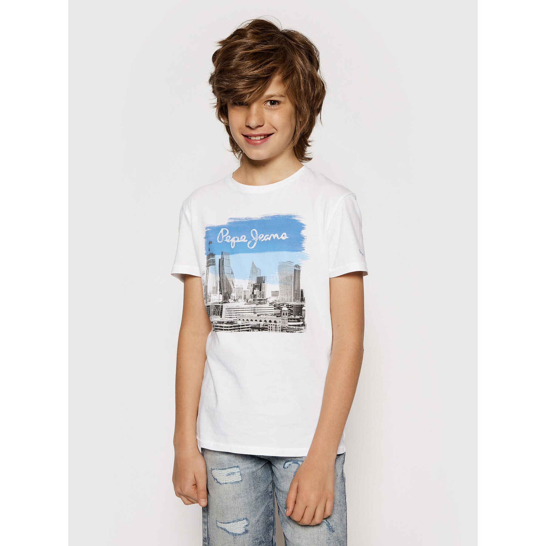 Pepe Jeans Тишърт Joel PB503147 Бял Regular Fit - Pepit.bg