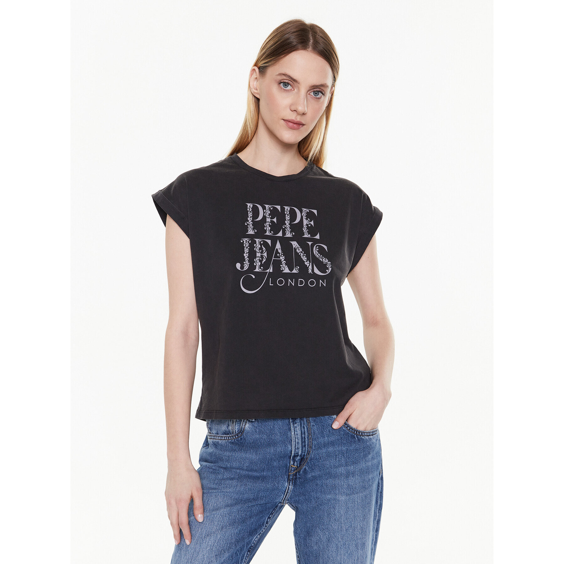 Pepe Jeans Тишърт Linda PL505385 Сив Boxy Fit - Pepit.bg