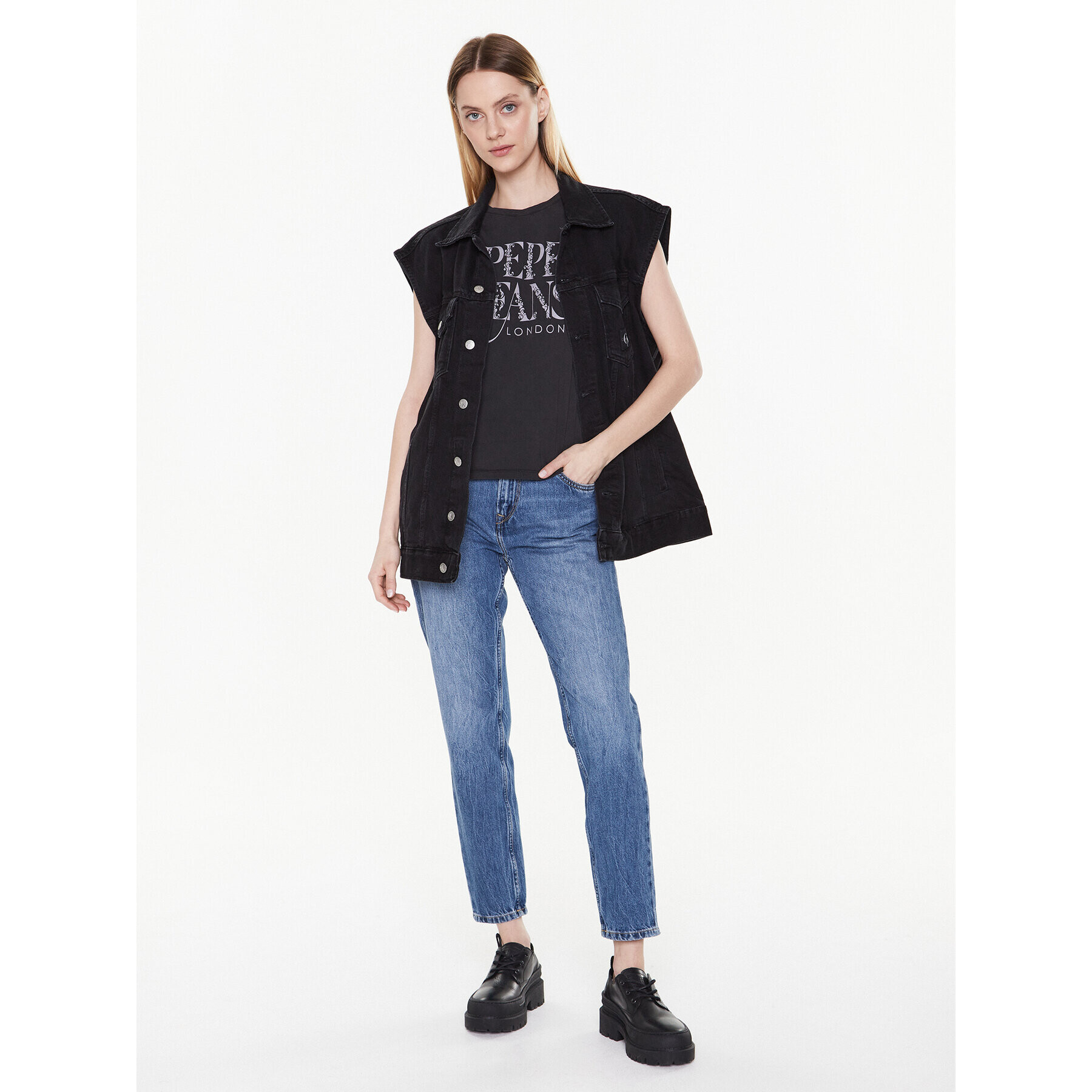 Pepe Jeans Тишърт Linda PL505385 Сив Boxy Fit - Pepit.bg