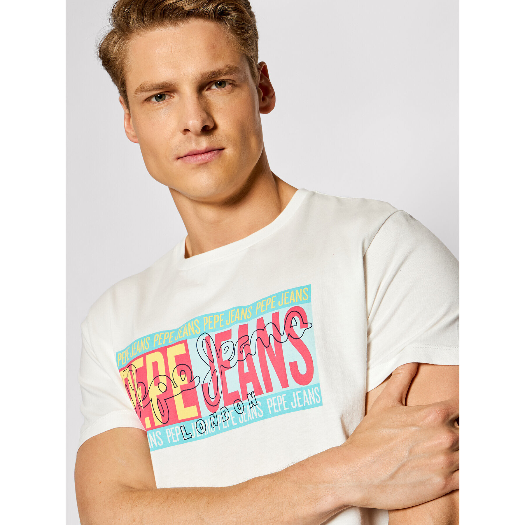 Pepe Jeans Тишърт Mark PM507768 Бял Regular Fit - Pepit.bg