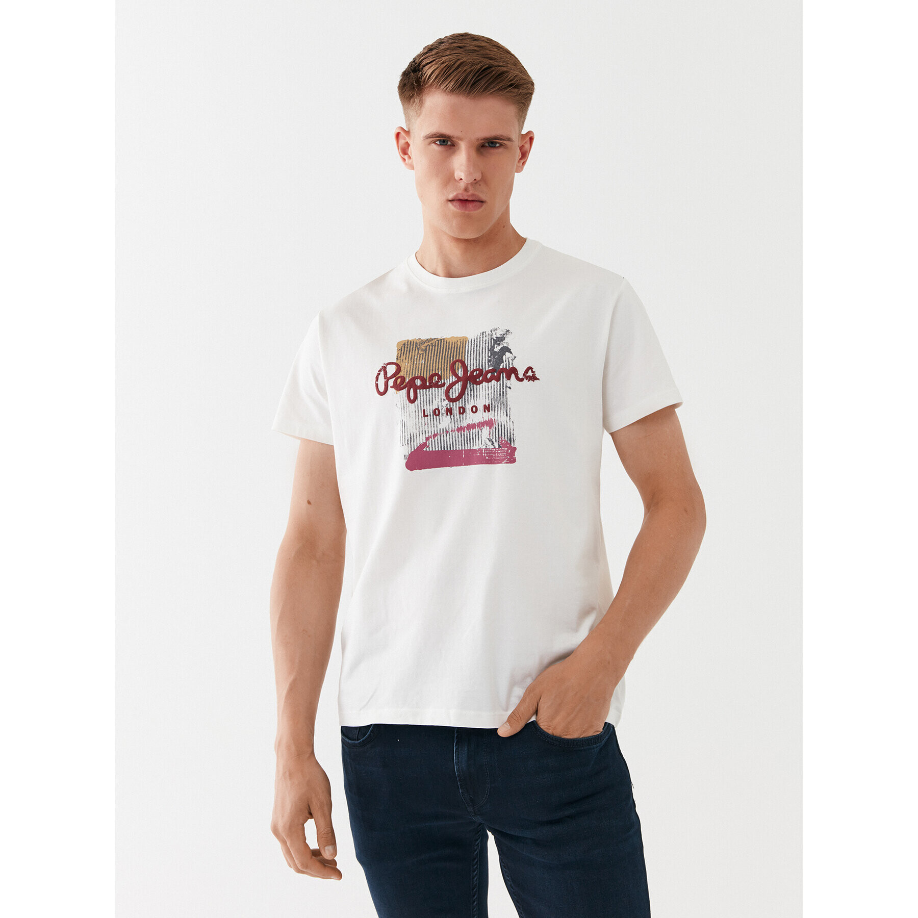 Pepe Jeans Тишърт Melbourne Tee PM508978 Бял Regular Fit - Pepit.bg