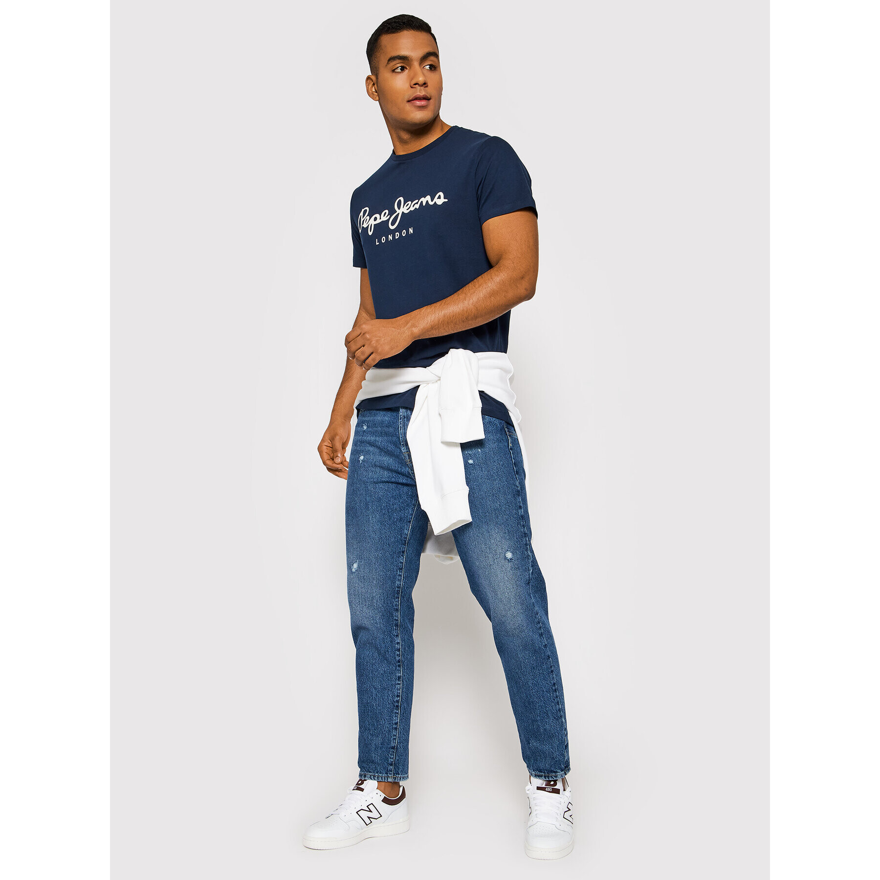 Pepe Jeans Тишърт Original PM508210 Тъмносин Slim Fit - Pepit.bg