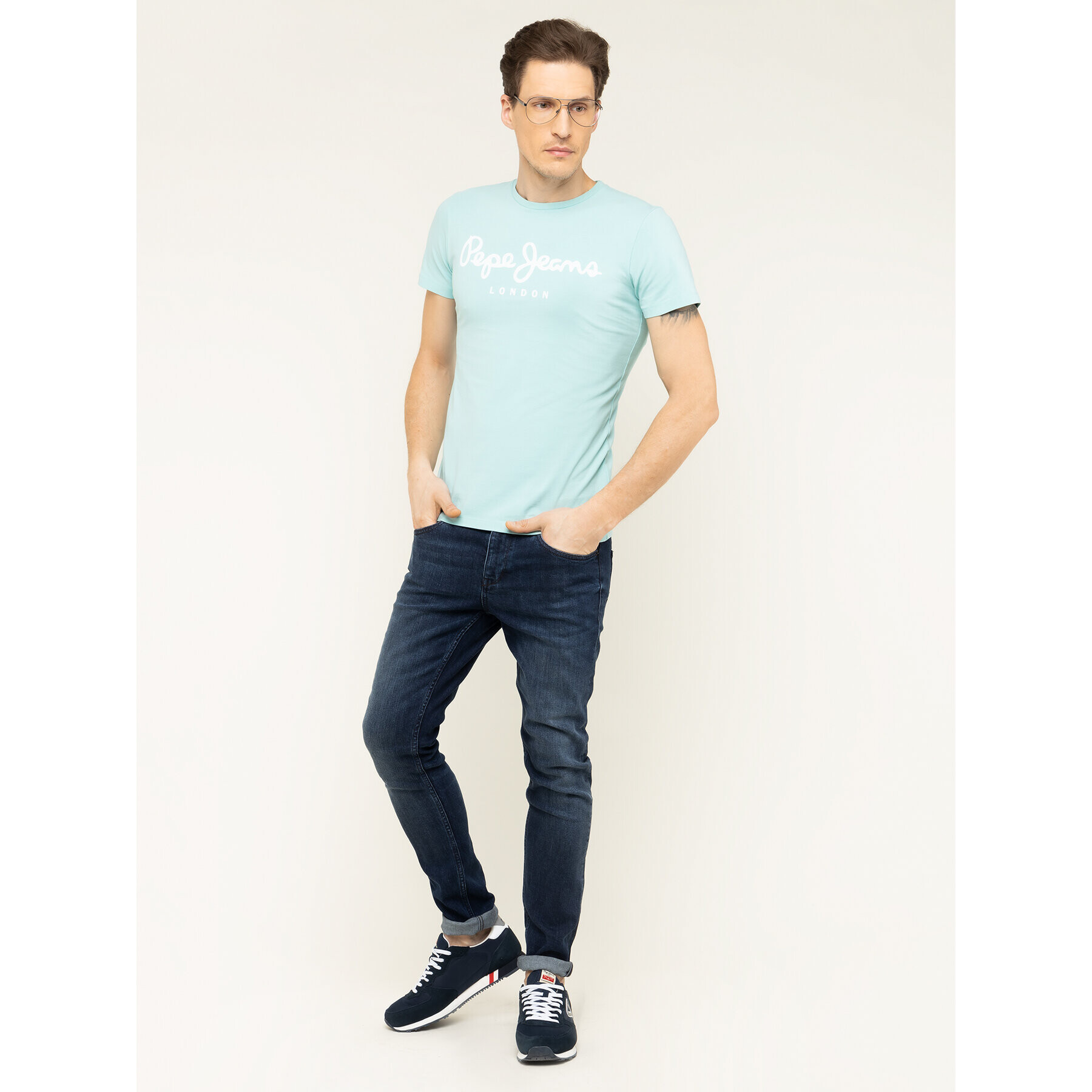 Pepe Jeans Тишърт Original Stretch PM501594 Син Slim Fit - Pepit.bg