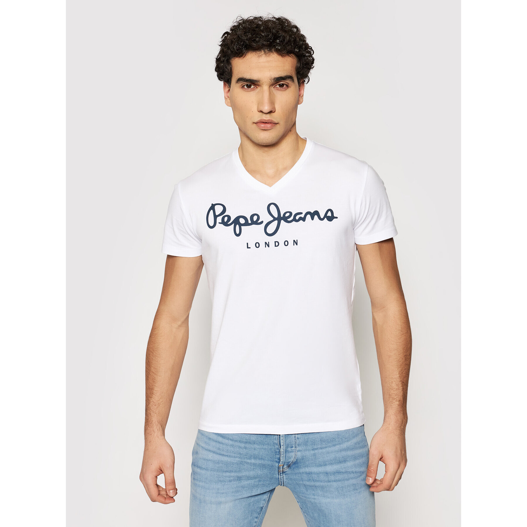 Pepe Jeans Тишърт Original Stretch V PM500373 Бял Slim Fit - Pepit.bg