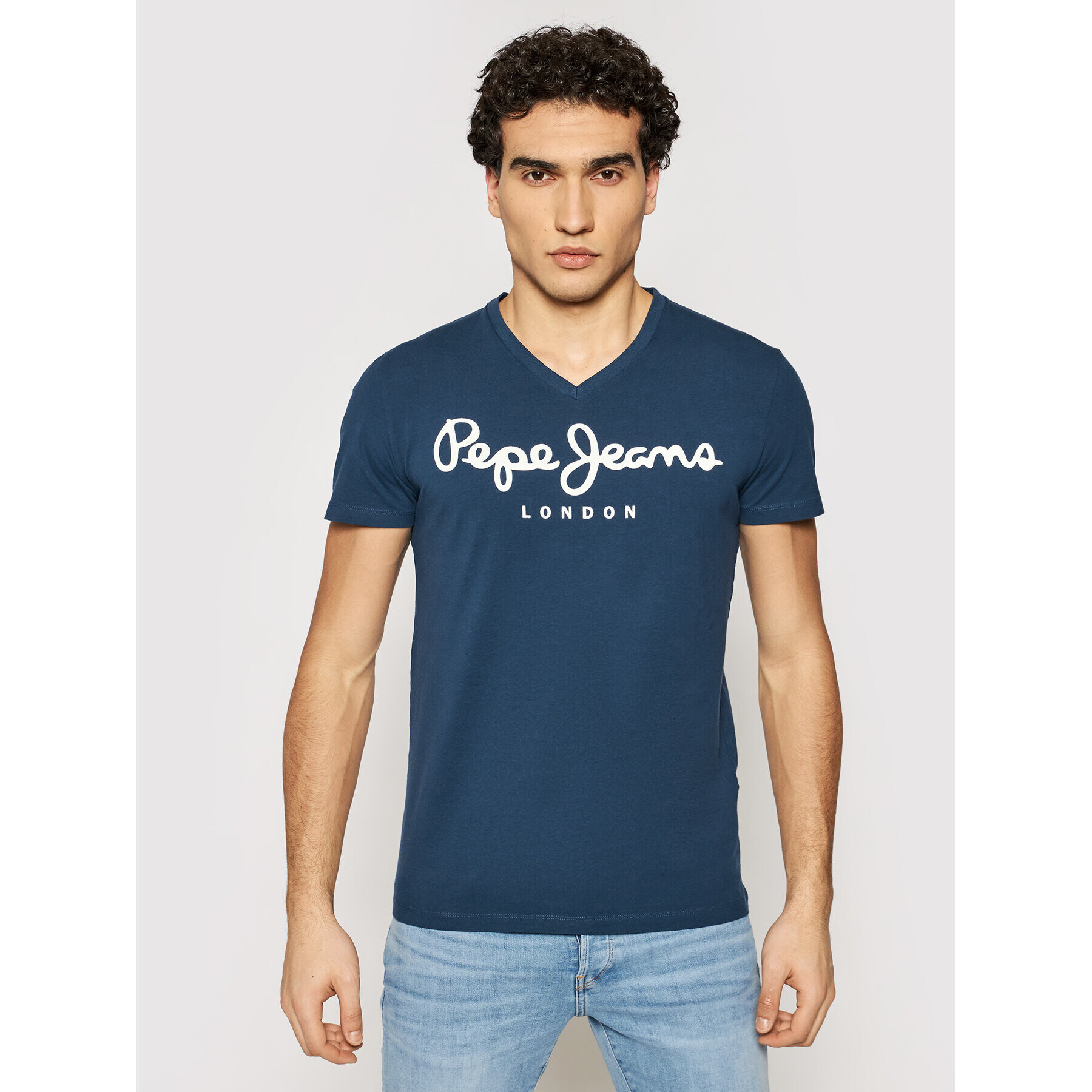 Pepe Jeans Тишърт Original Stretch V PM500373 Тъмносин Slim Fit - Pepit.bg