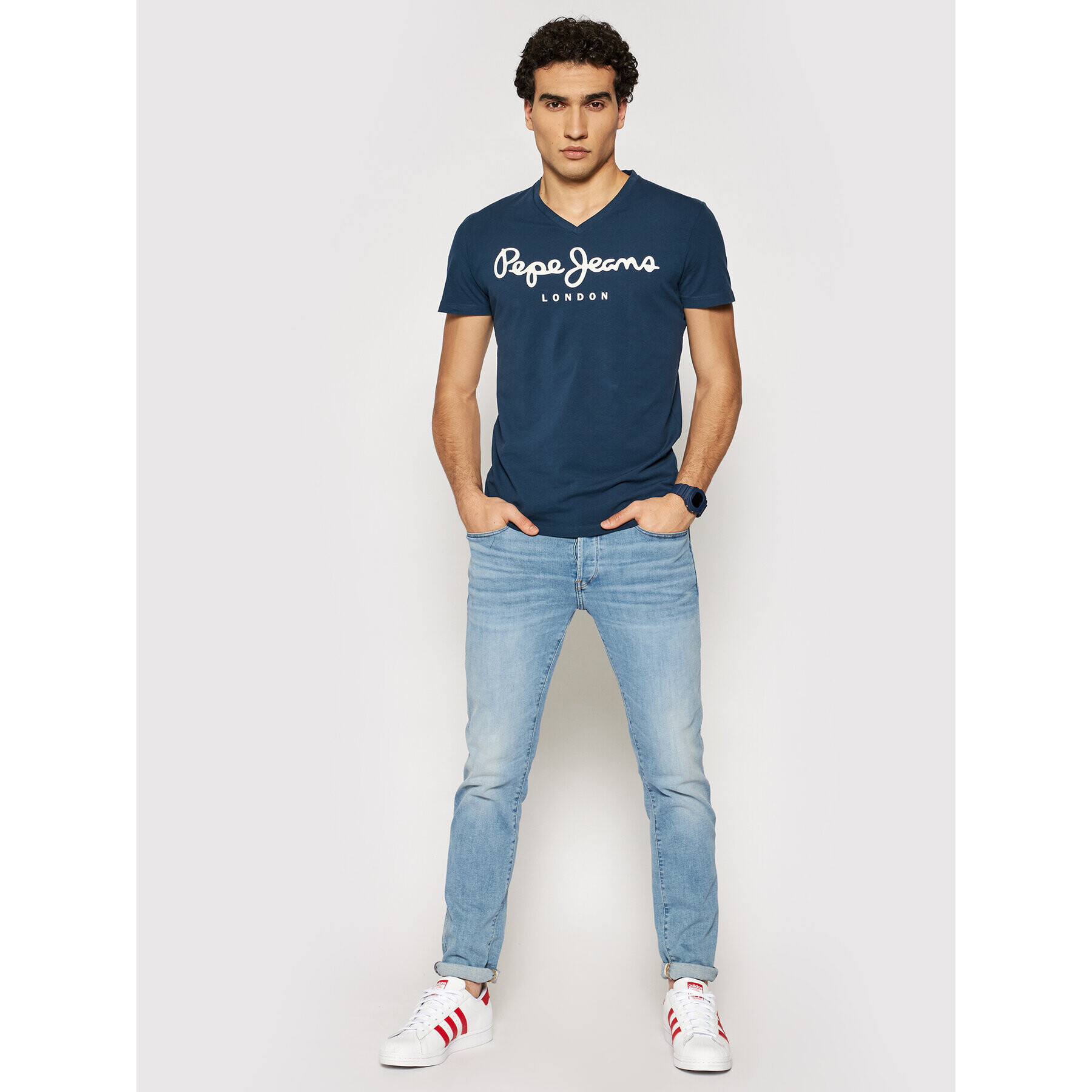 Pepe Jeans Тишърт Original Stretch V PM500373 Тъмносин Slim Fit - Pepit.bg