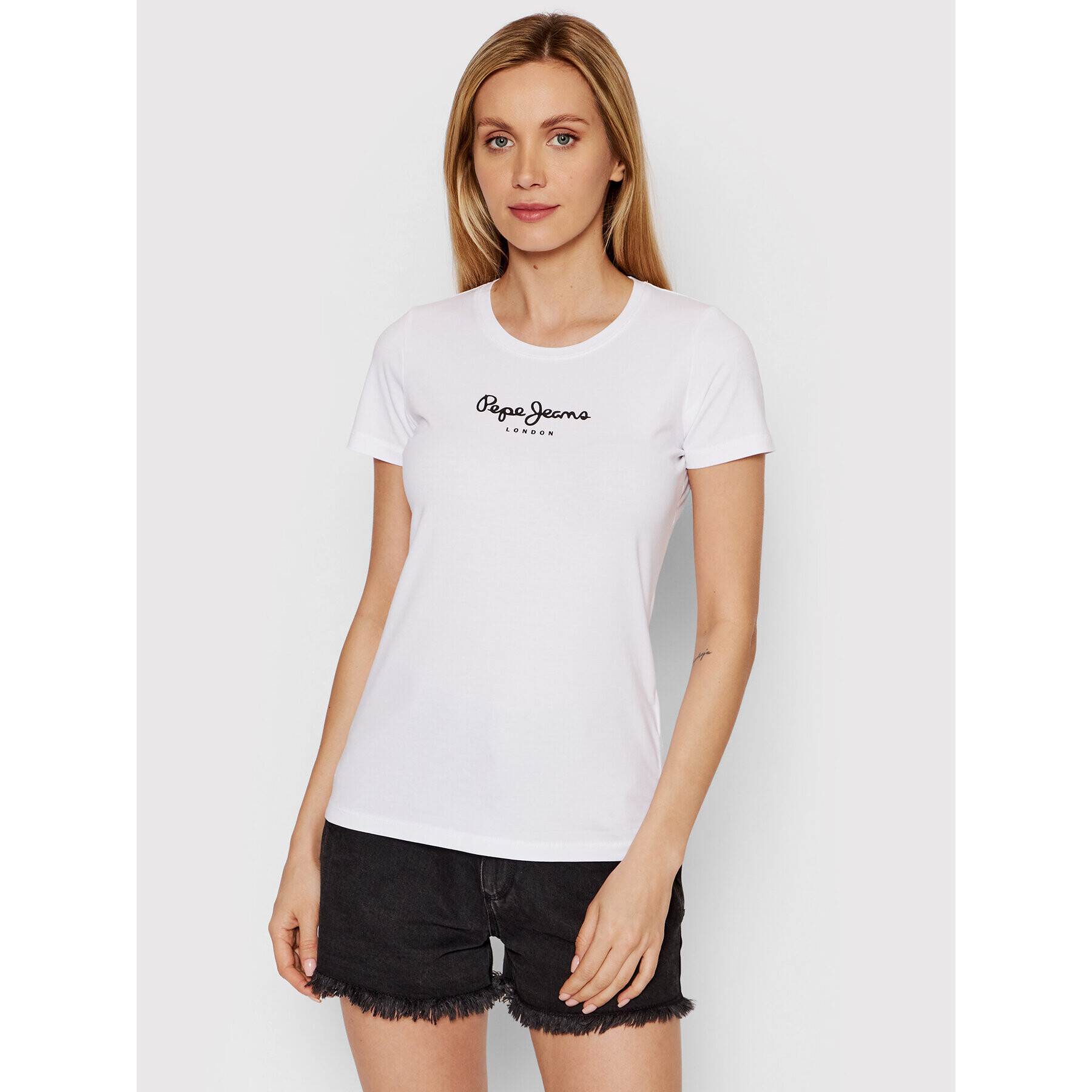 Pepe Jeans Тишърт PL502711 Бял Slim Fit - Pepit.bg
