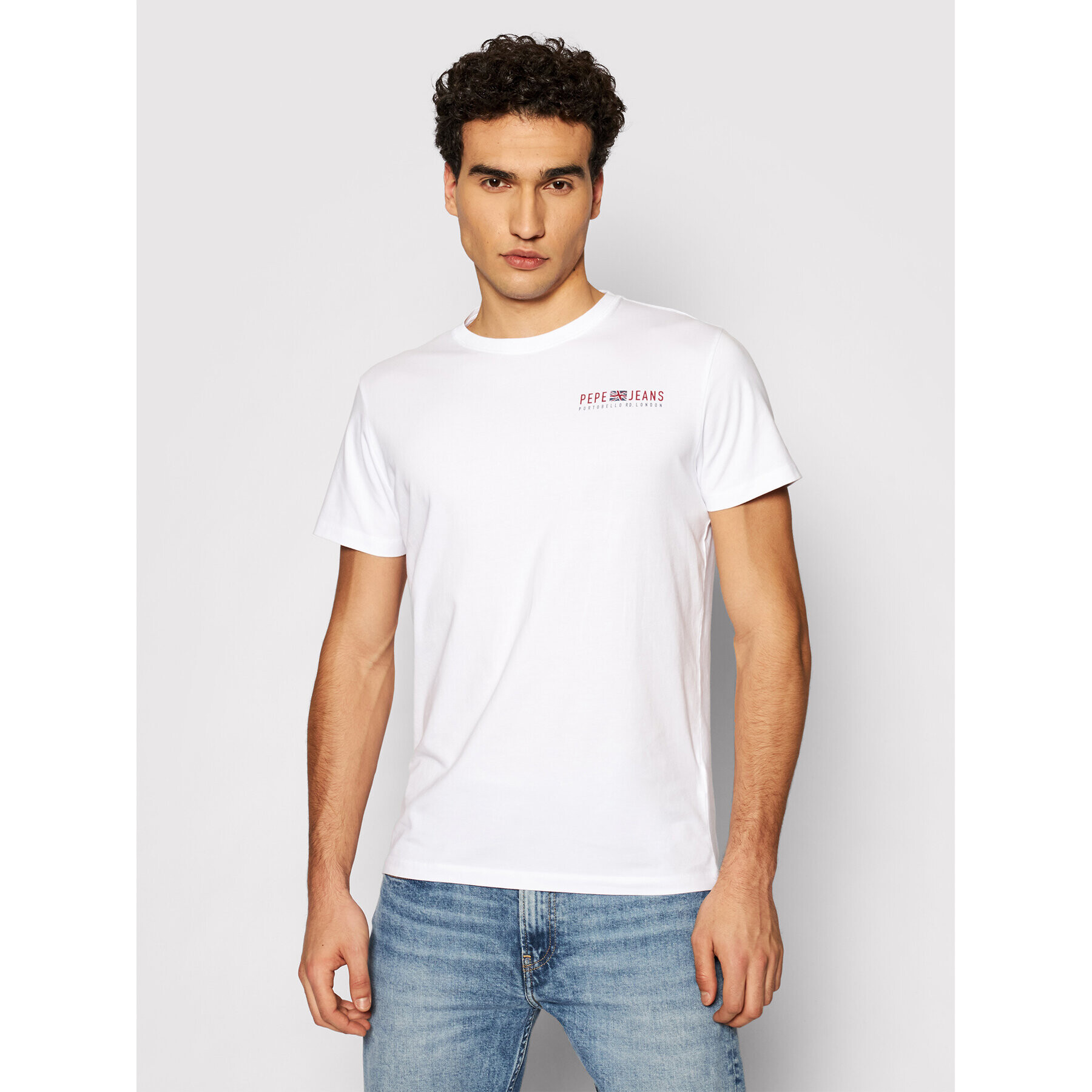 Pepe Jeans Тишърт Ramon PM507849 Бял Slim Fit - Pepit.bg