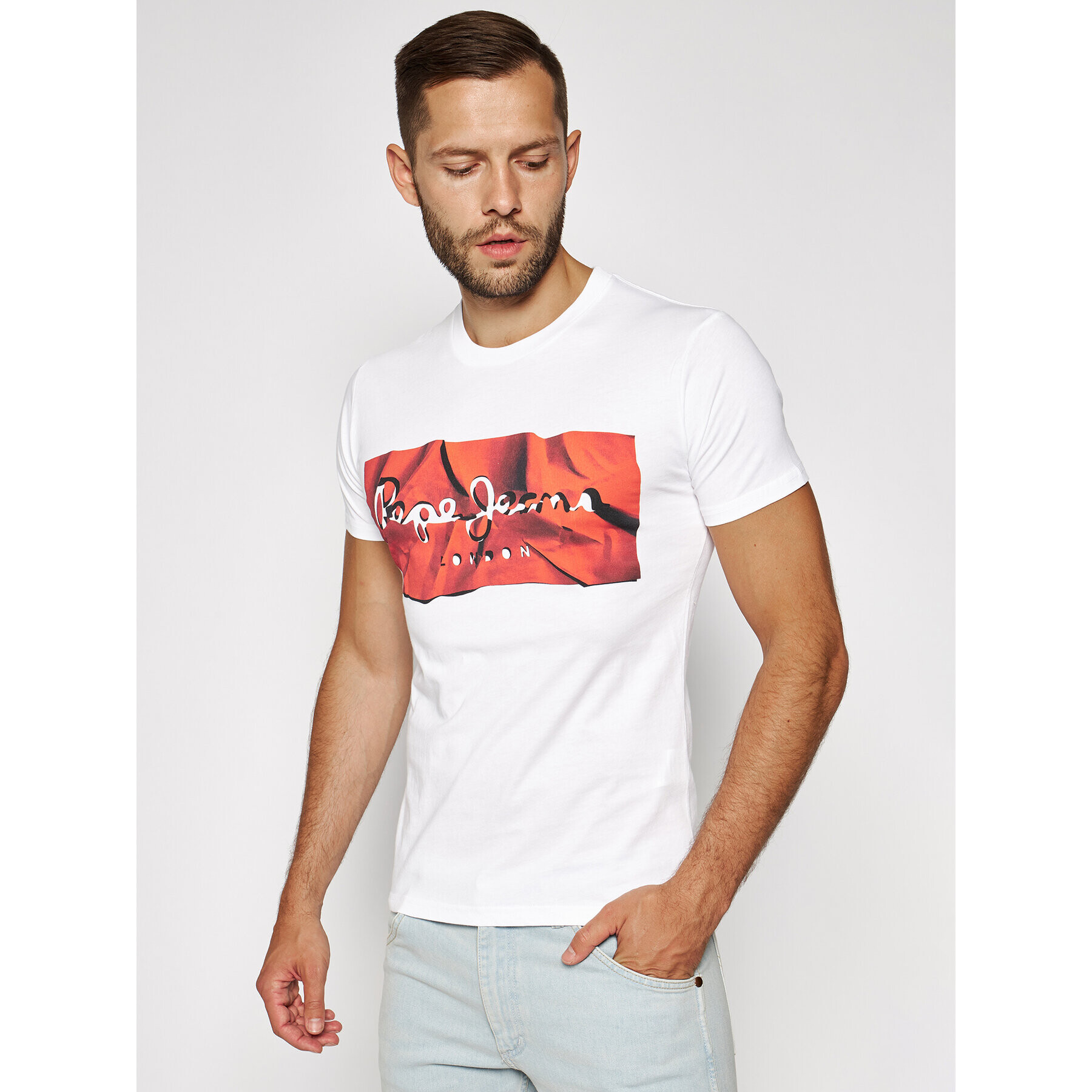 Pepe Jeans Тишърт Raury PM506480 Бял Slim Fit - Pepit.bg