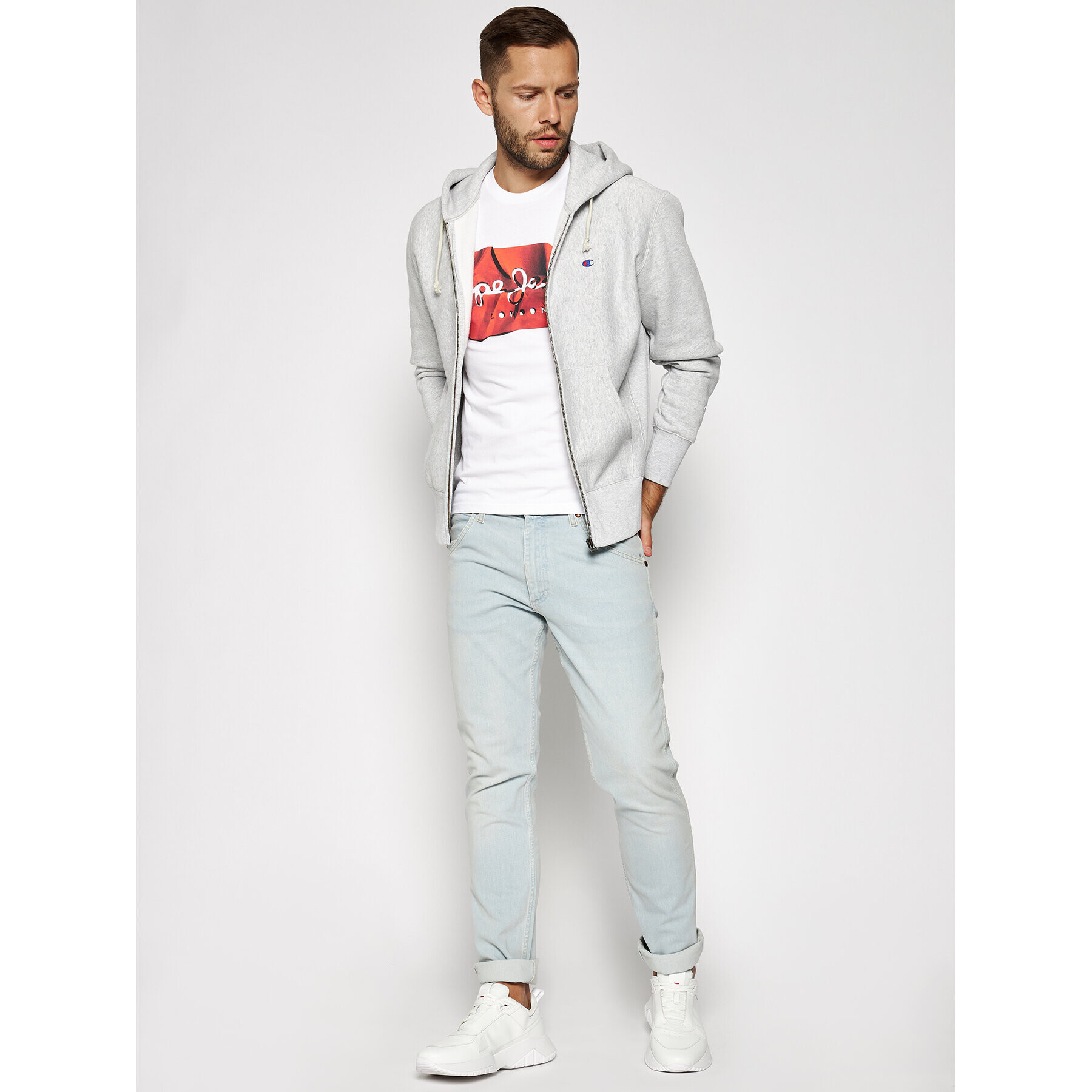 Pepe Jeans Тишърт Raury PM506480 Бял Slim Fit - Pepit.bg