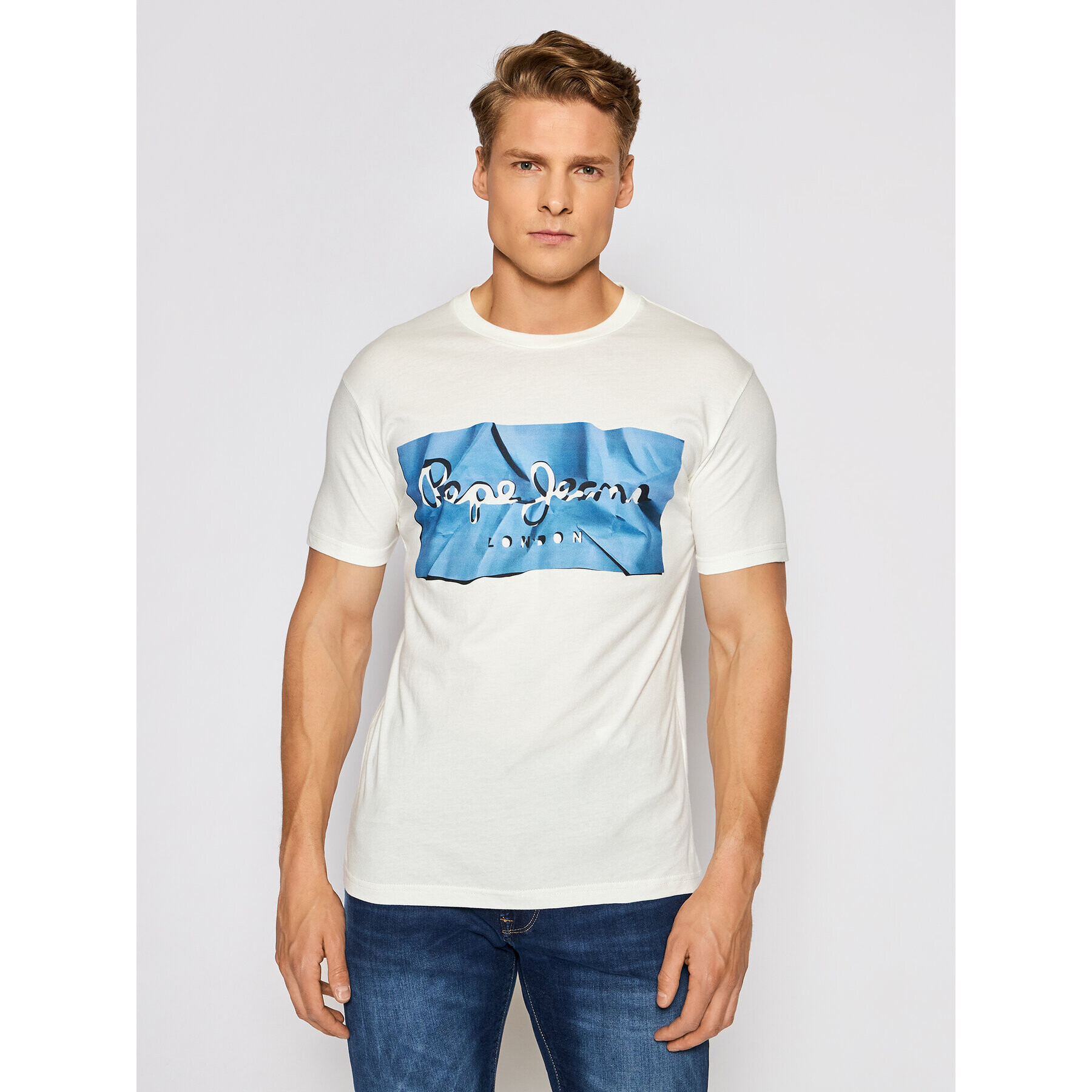 Pepe Jeans Тишърт Raury PM506480 Бял Slim Fit - Pepit.bg