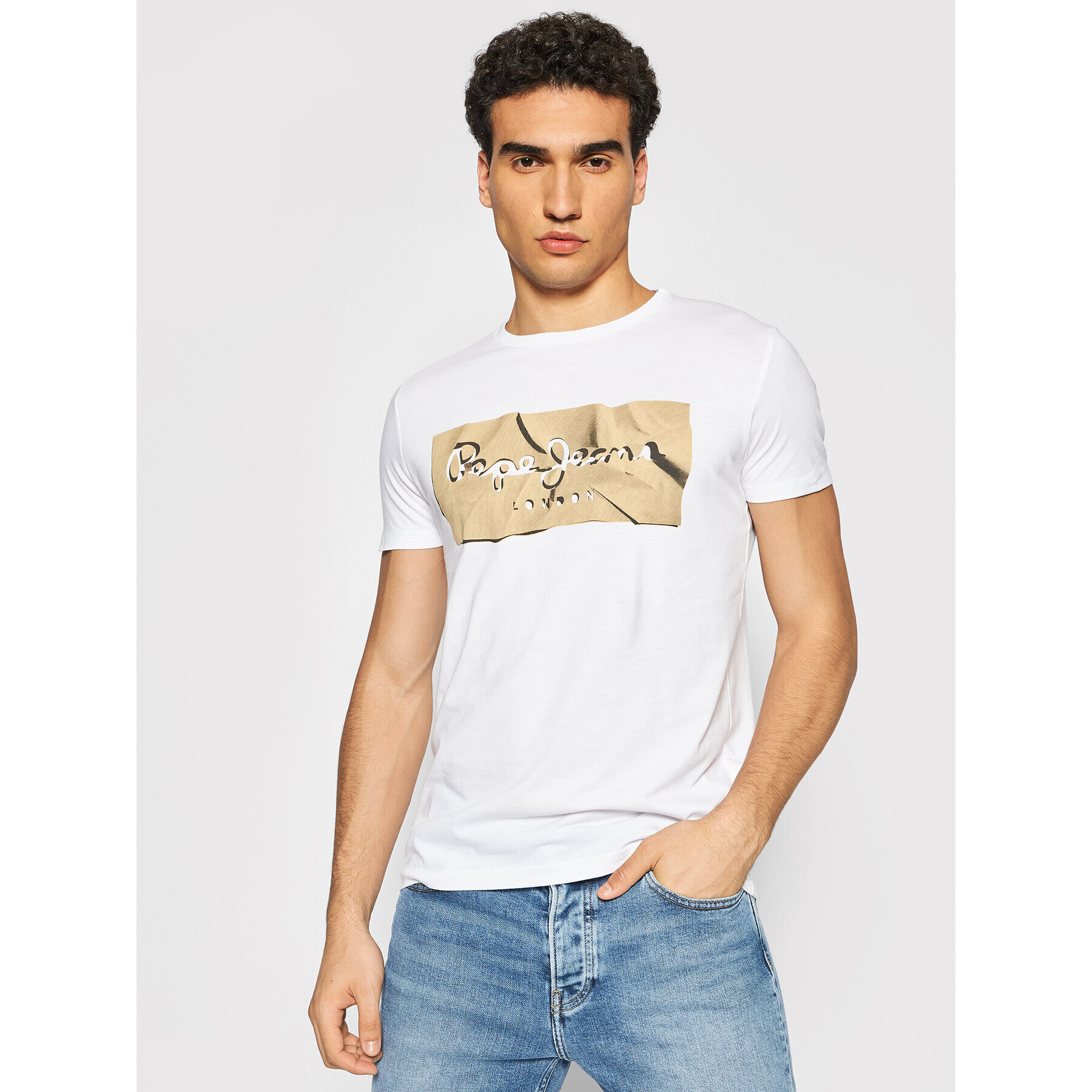 Pepe Jeans Тишърт Raury PM506480 Бял Slim Fit - Pepit.bg