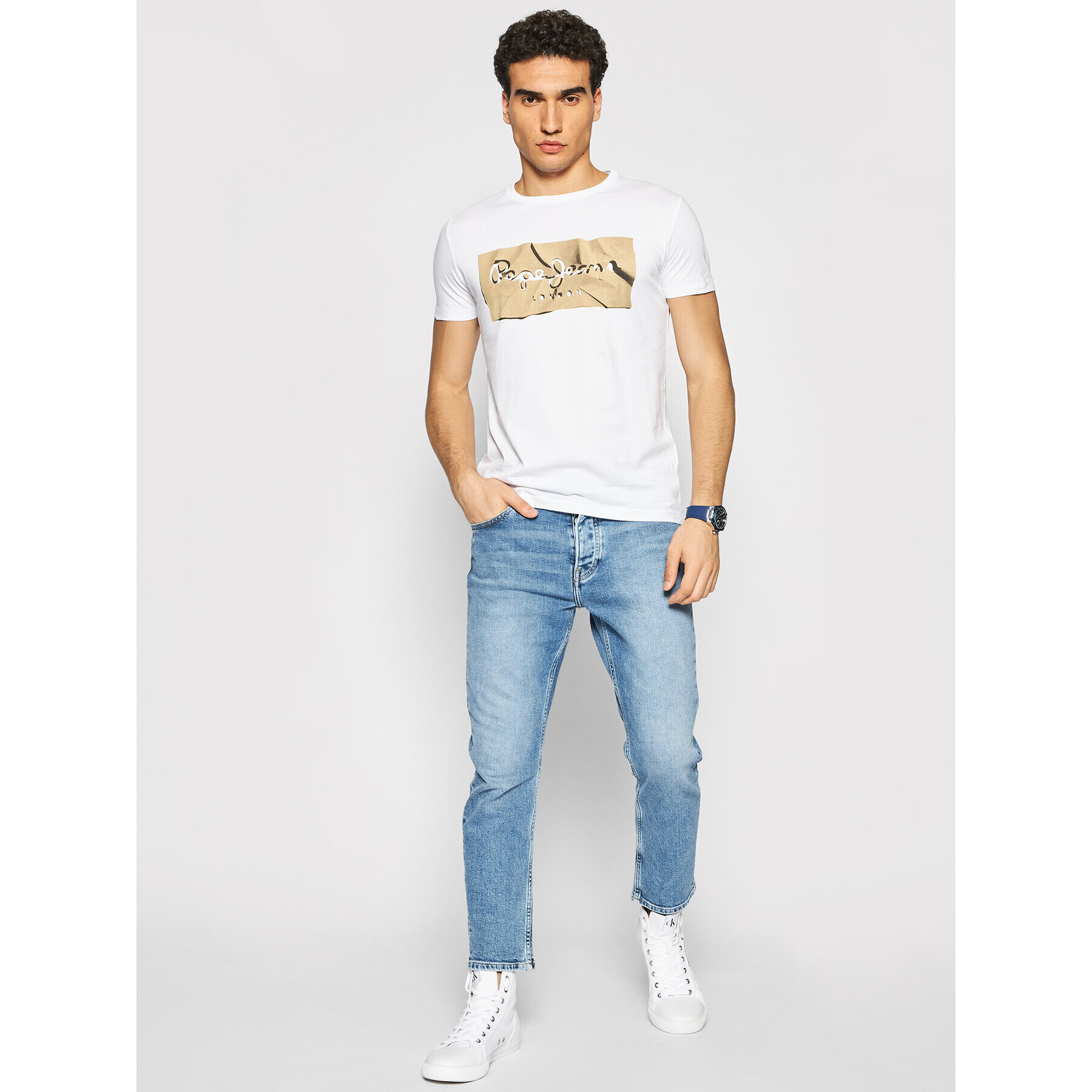 Pepe Jeans Тишърт Raury PM506480 Бял Slim Fit - Pepit.bg