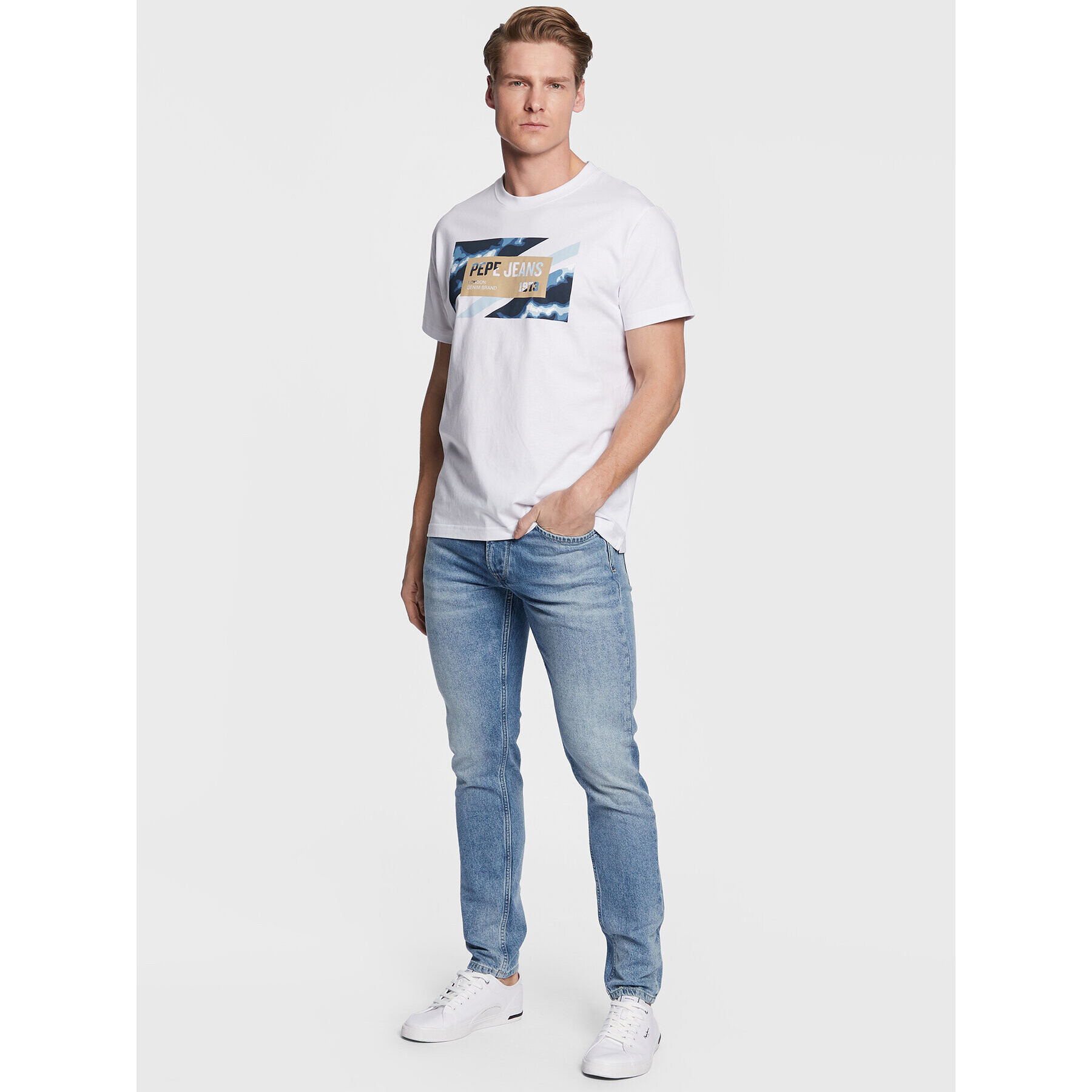 Pepe Jeans Тишърт Rederick PM508685 Бял Regular Fit - Pepit.bg