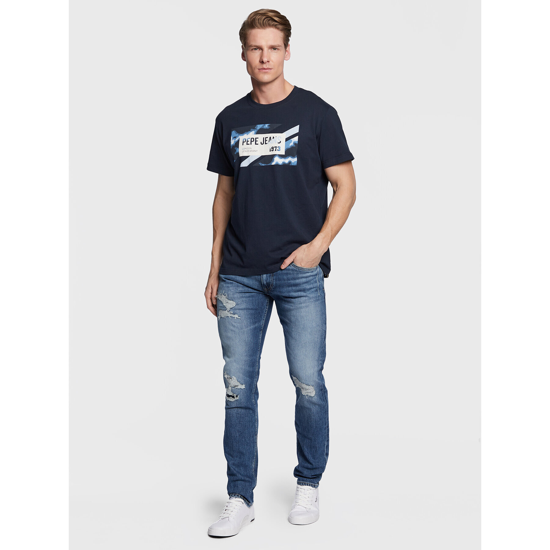 Pepe Jeans Тишърт Rederick PM508685 Тъмносин Regular Fit - Pepit.bg