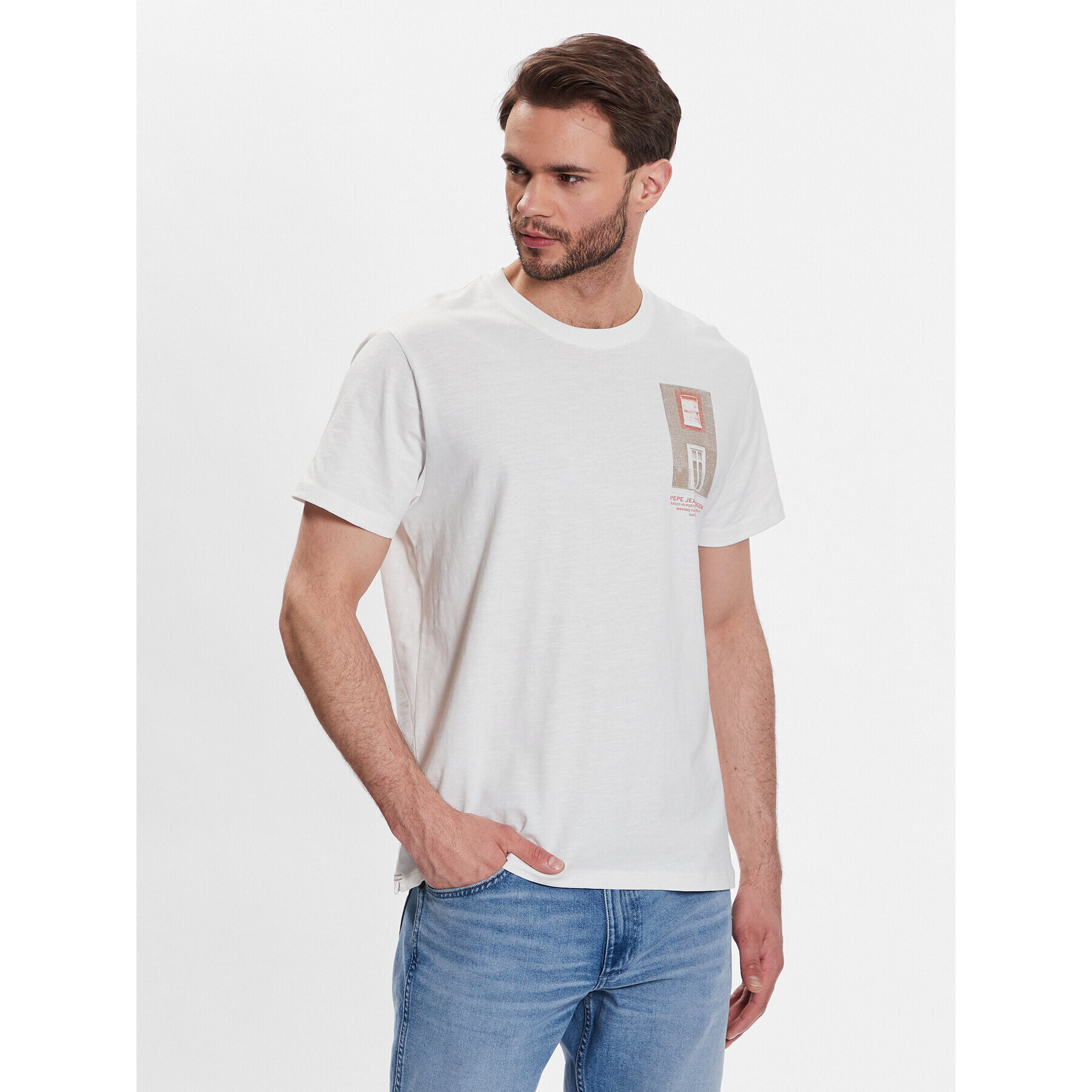 Pepe Jeans Тишърт Ricco PM508695 Бял Regular Fit - Pepit.bg