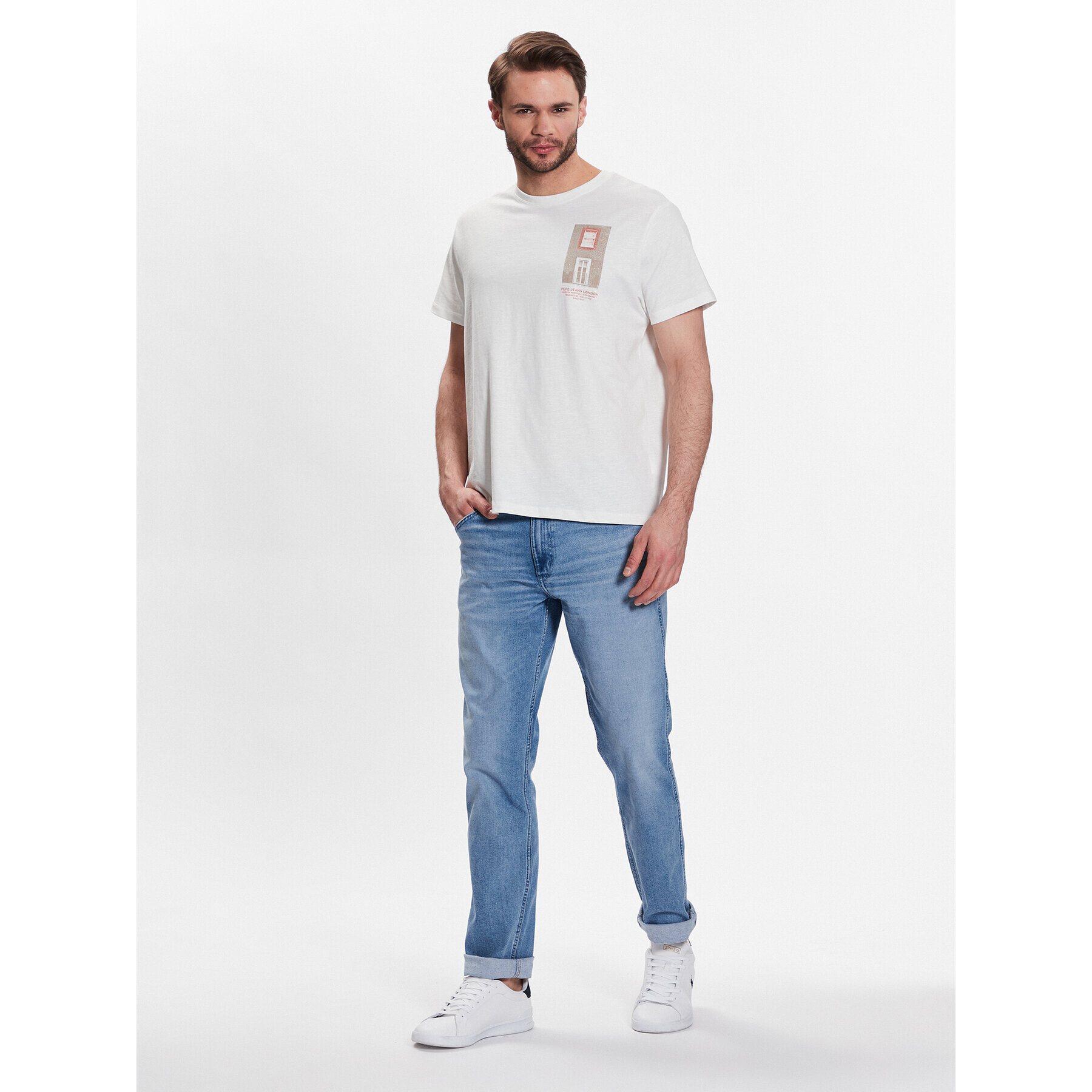 Pepe Jeans Тишърт Ricco PM508695 Бял Regular Fit - Pepit.bg