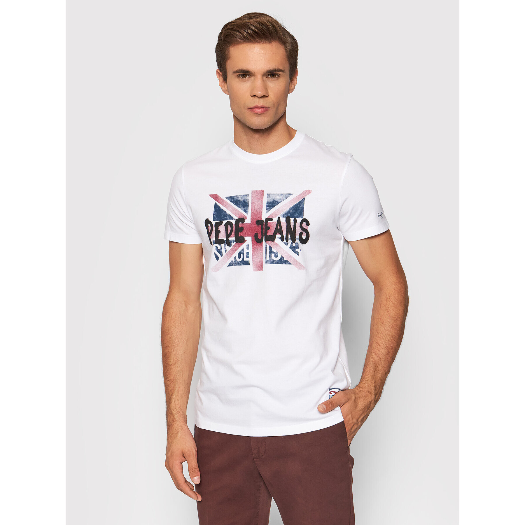 Pepe Jeans Тишърт Roland PM507858 Бял Slim Fit - Pepit.bg