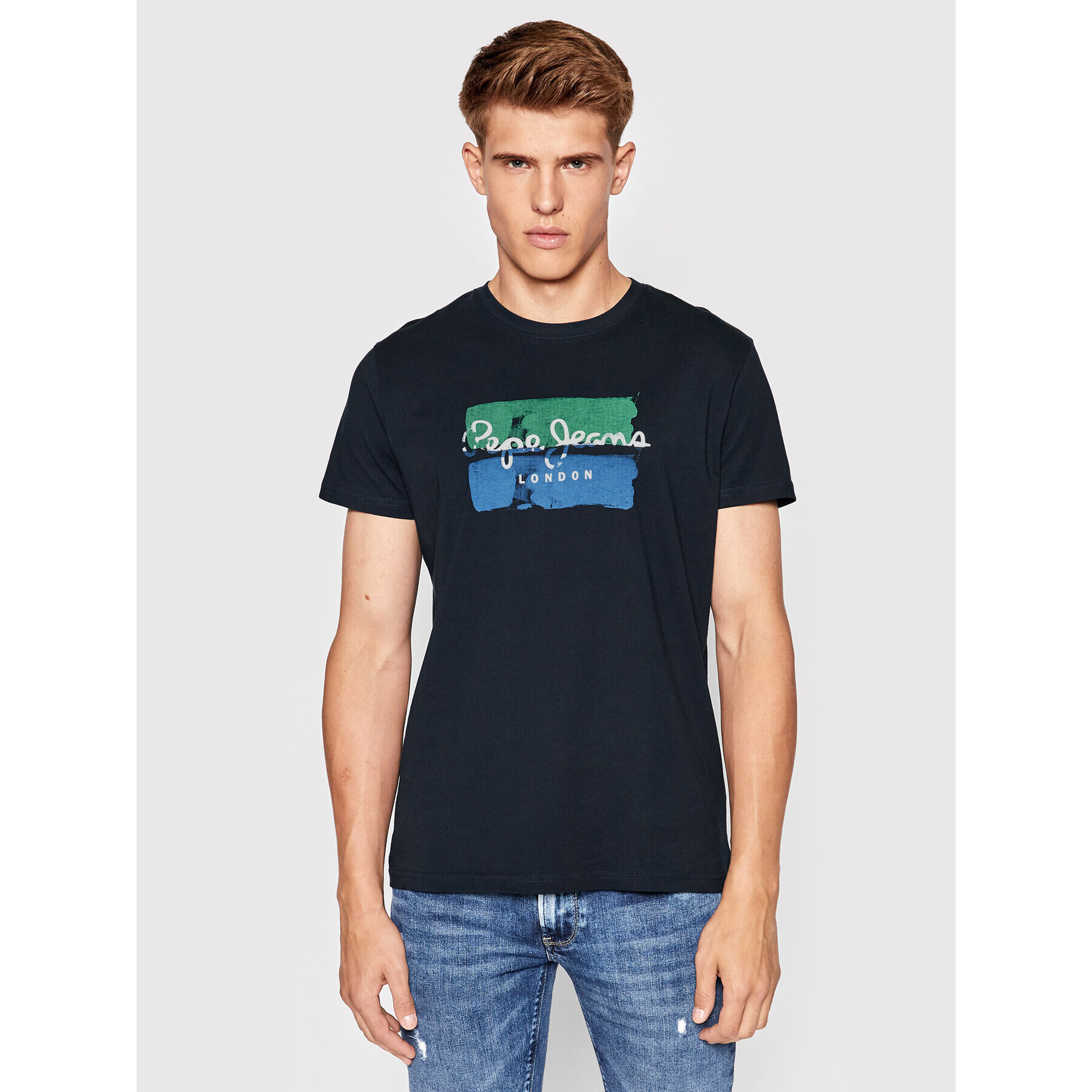 Pepe Jeans Тишърт Santino PM508382 Тъмносин Regular Fit - Pepit.bg