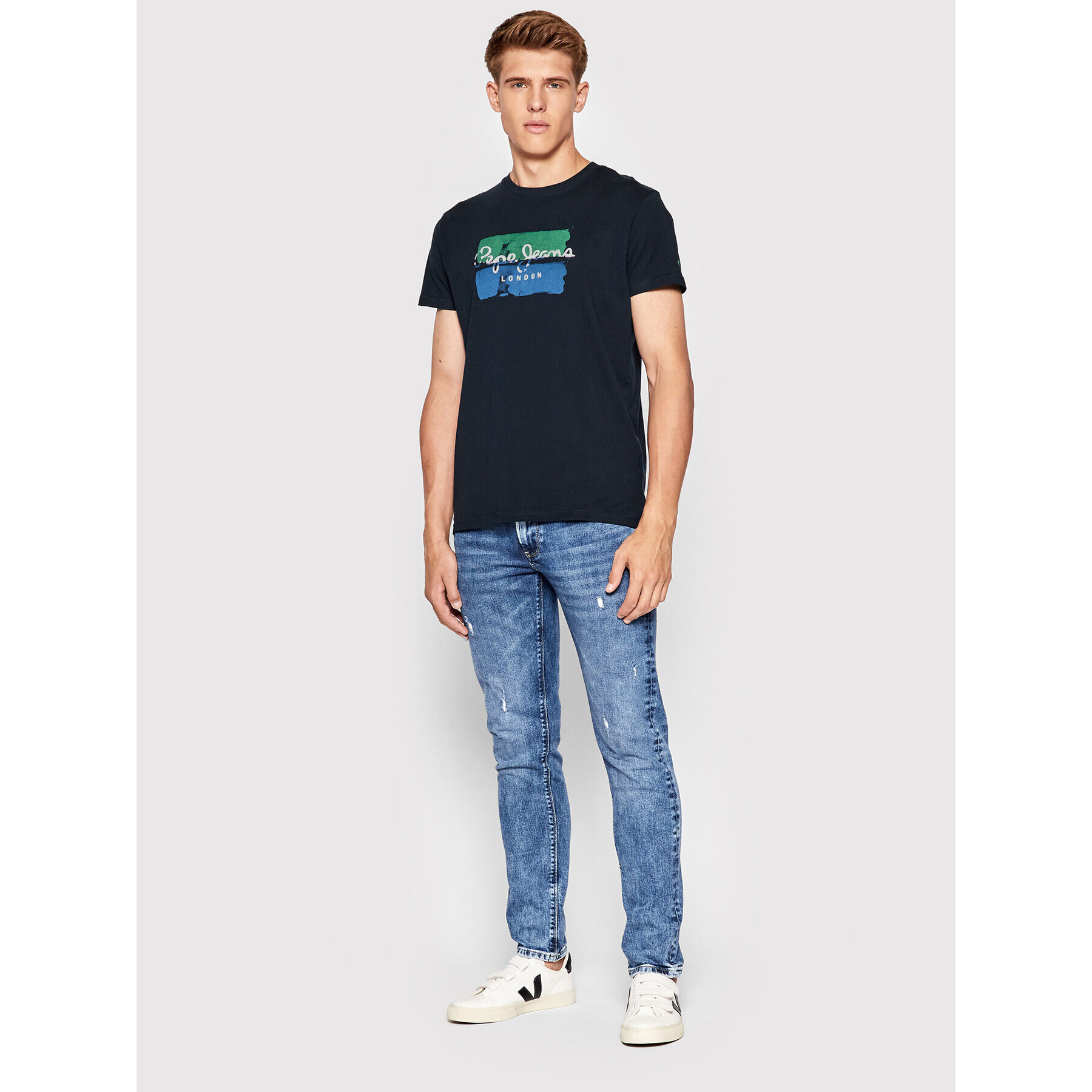 Pepe Jeans Тишърт Santino PM508382 Тъмносин Regular Fit - Pepit.bg