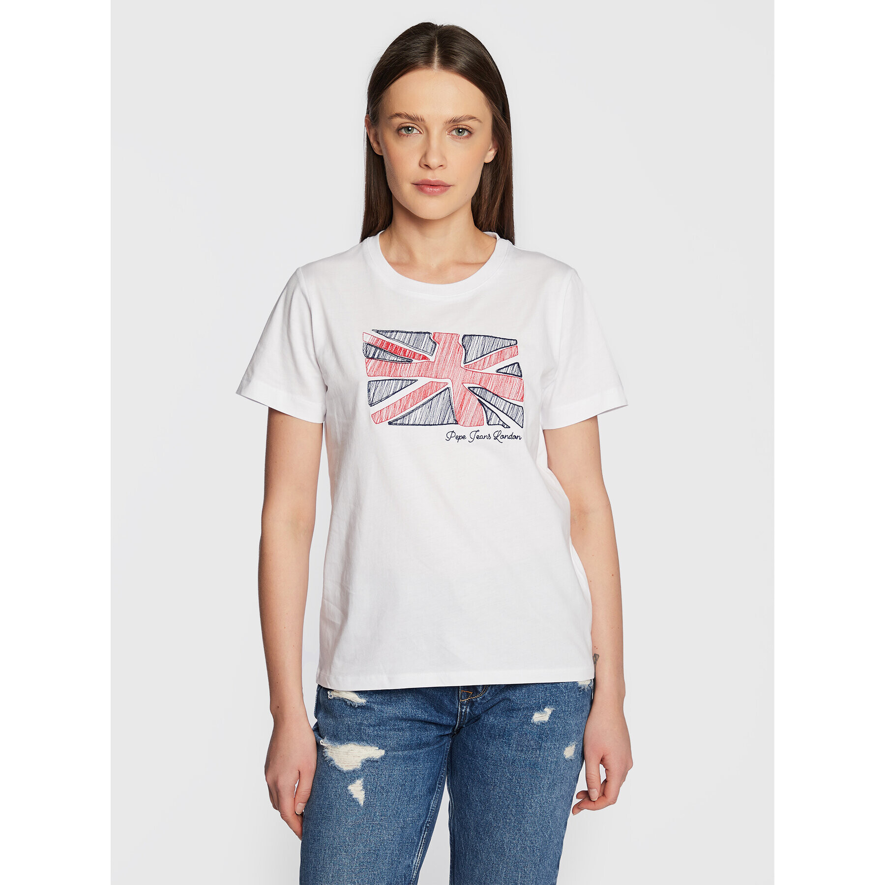 Pepe Jeans Тишърт Tara PL505343 Бял Regular Fit - Pepit.bg