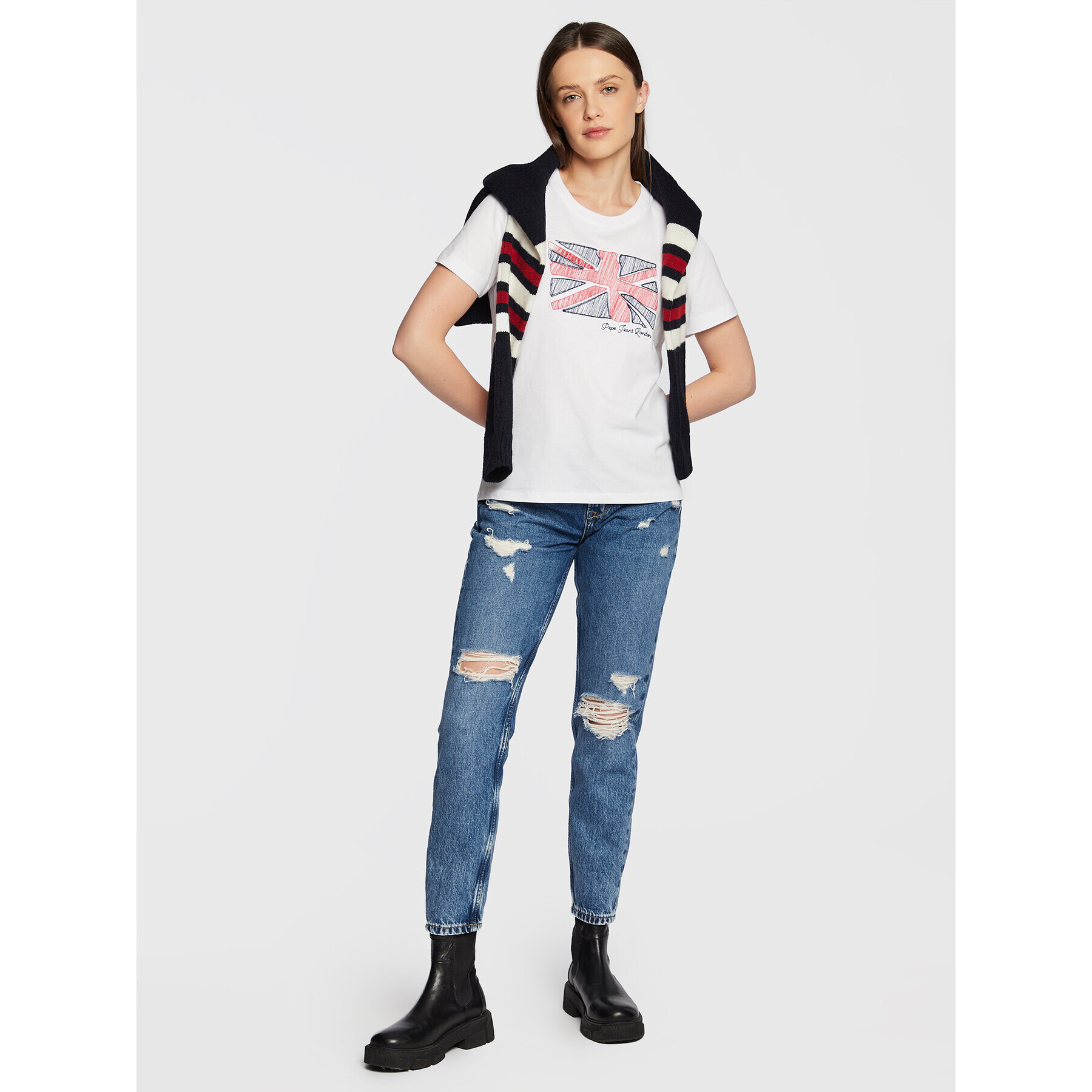 Pepe Jeans Тишърт Tara PL505343 Бял Regular Fit - Pepit.bg