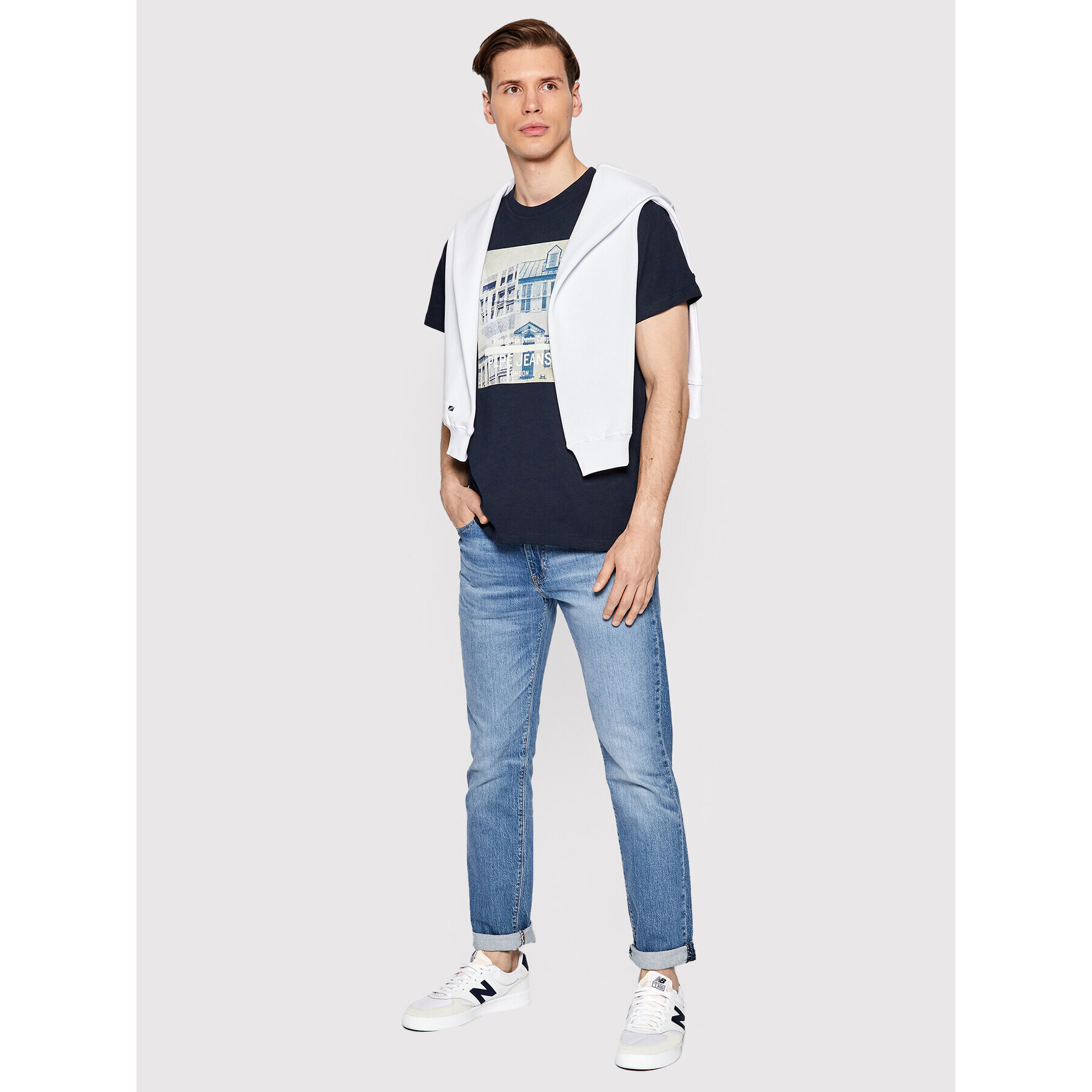 Pepe Jeans Тишърт Teller PM508377 Тъмносин Regular Fit - Pepit.bg