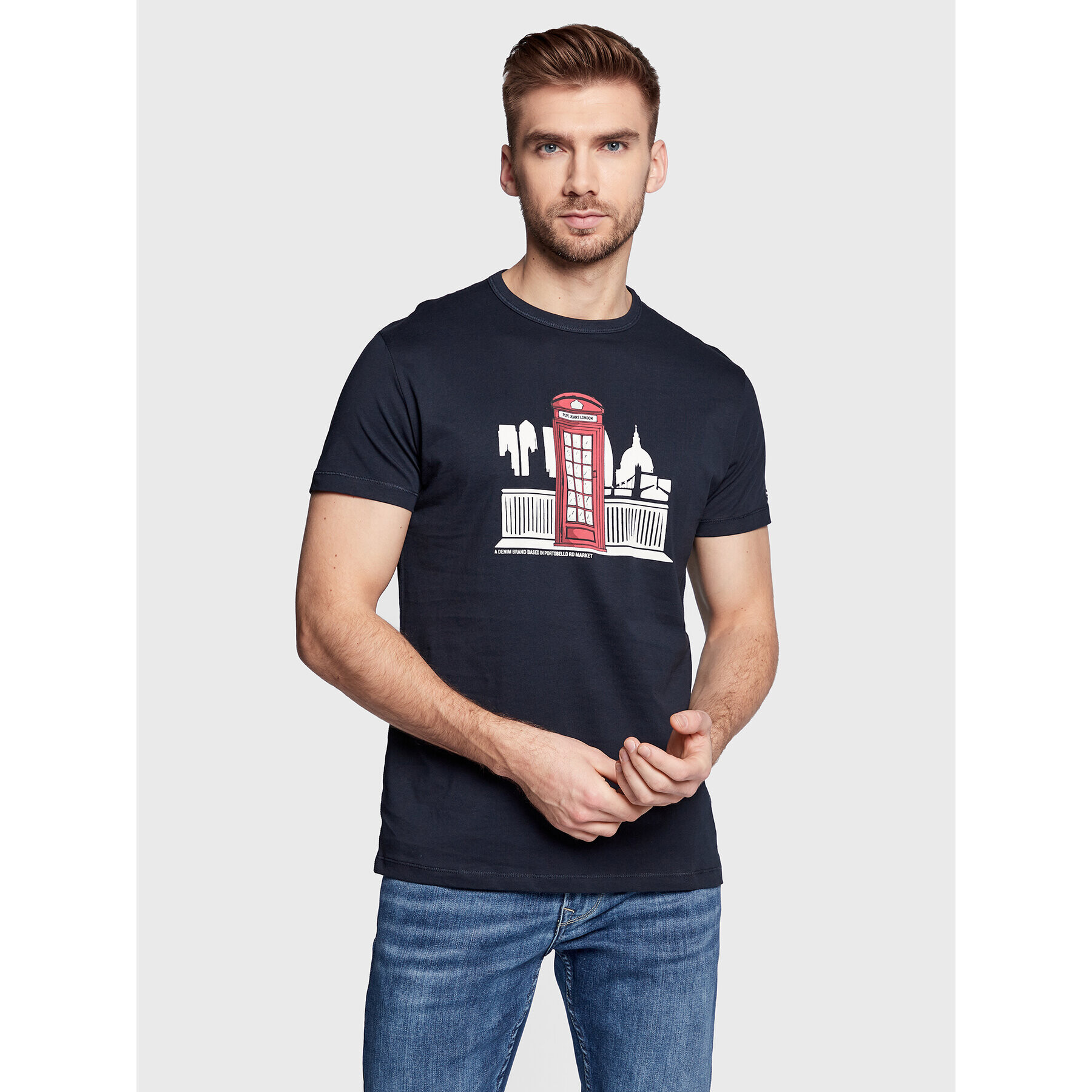 Pepe Jeans Тишърт Trevor PM508534 Тъмносин Slim Fit - Pepit.bg