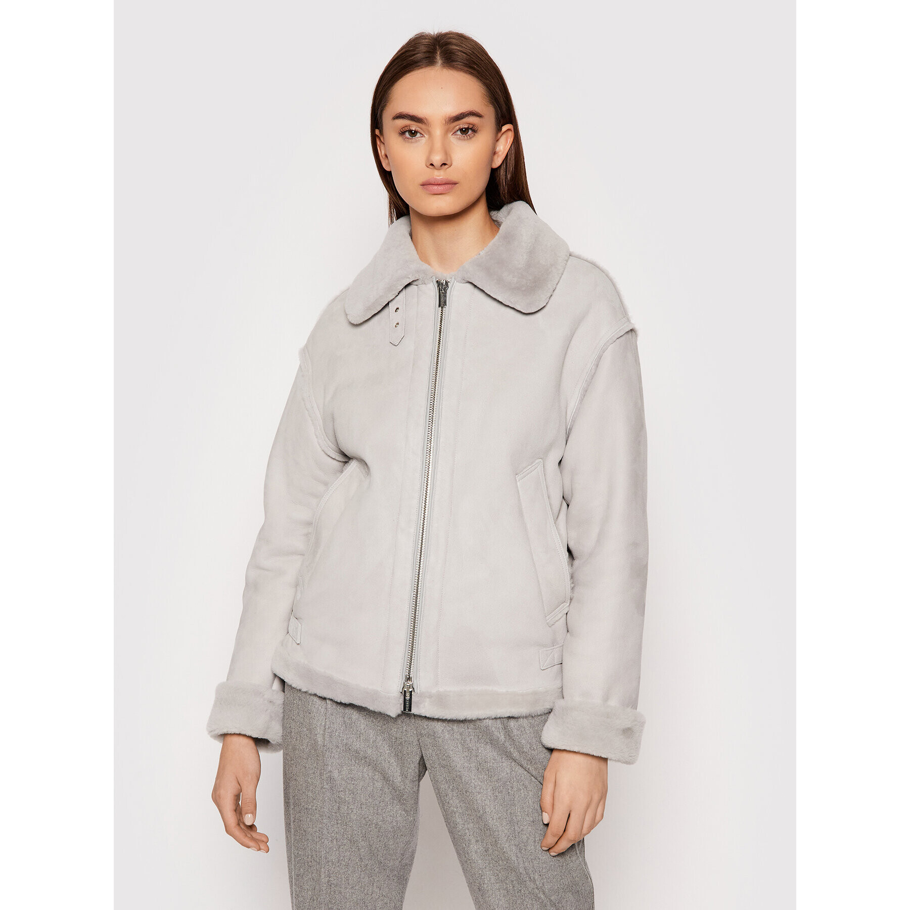 Peserico Кожено яке S21326C03 Сив Regular Fit - Pepit.bg