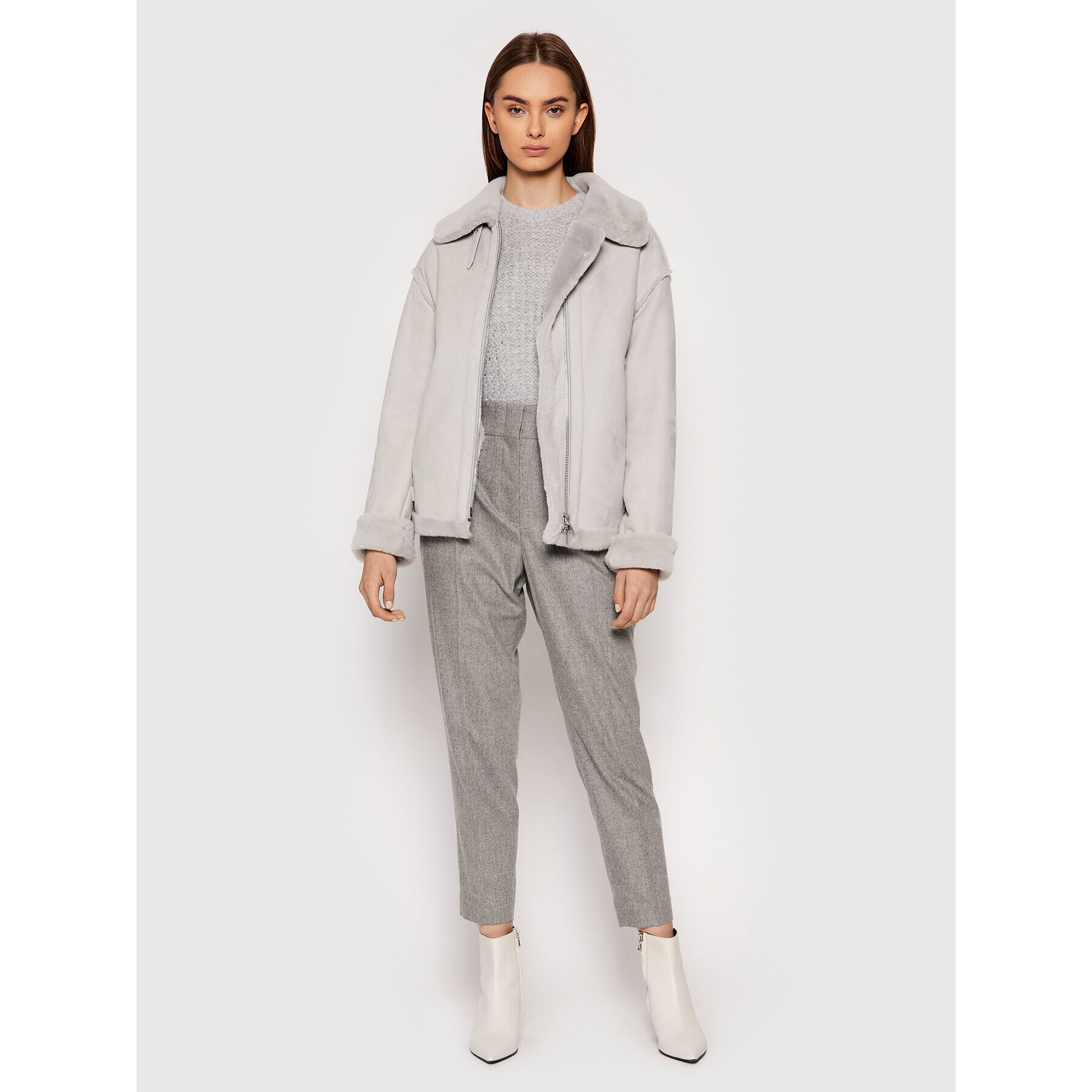 Peserico Кожено яке S21326C03 Сив Regular Fit - Pepit.bg
