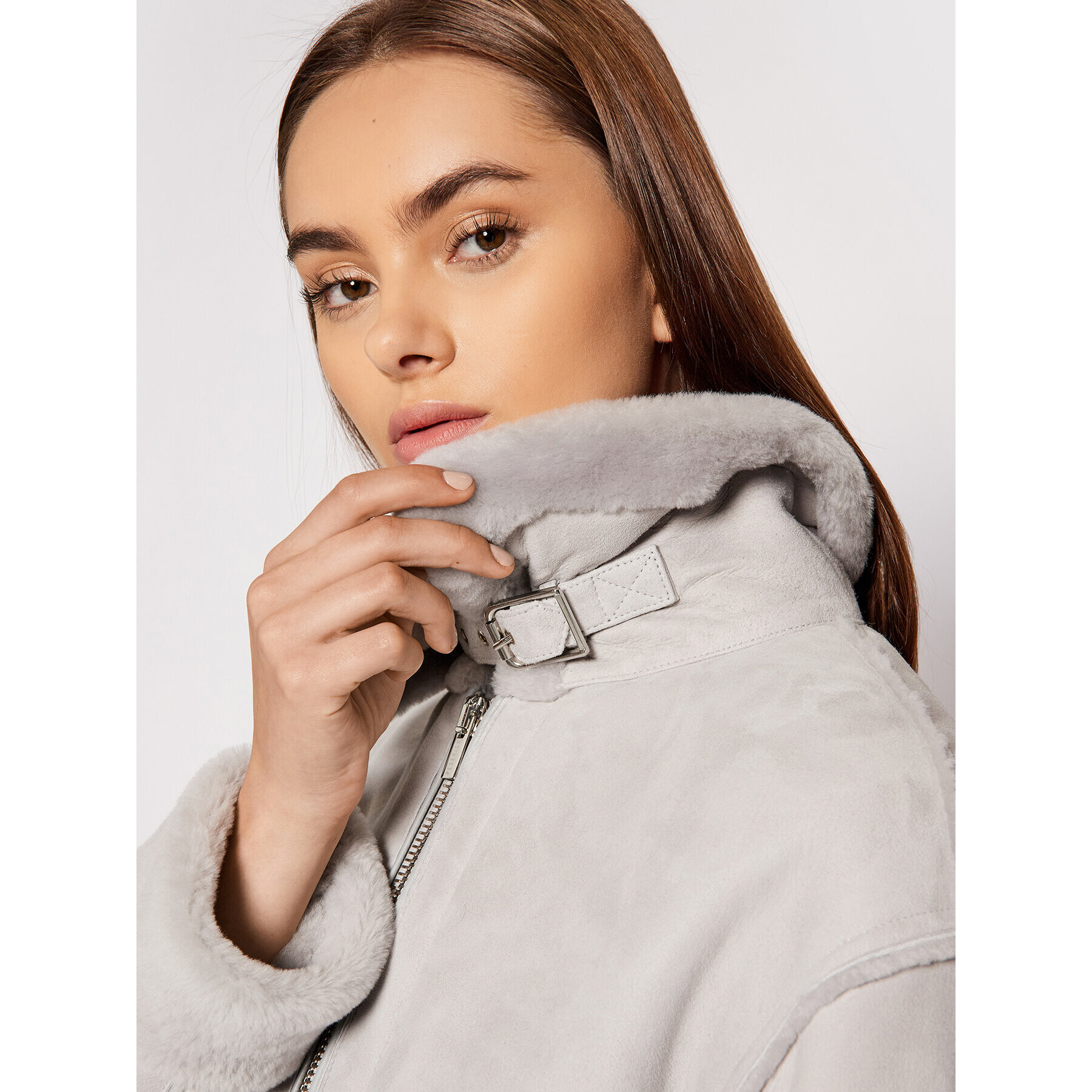 Peserico Кожено яке S21326C03 Сив Regular Fit - Pepit.bg