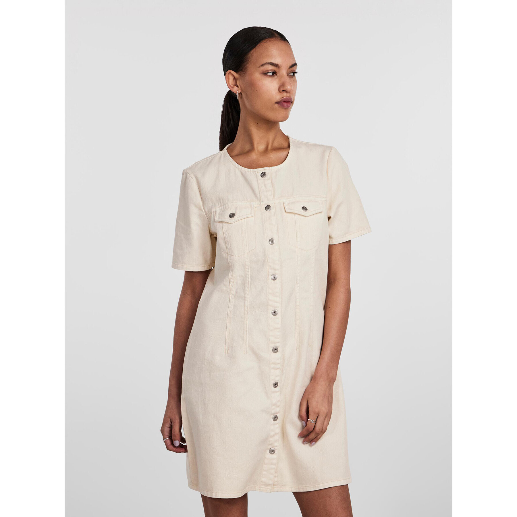 Pieces Дънкова рокля 17133341 Екрю Regular Fit - Pepit.bg