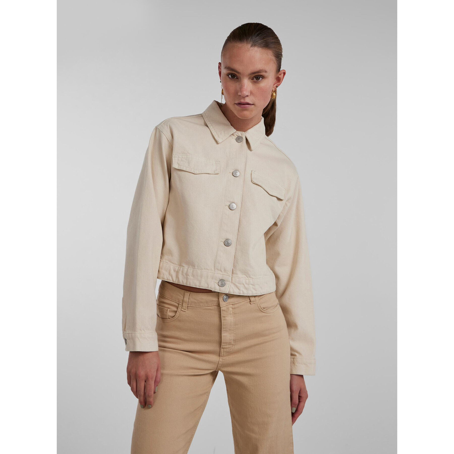 Pieces Дънково яке 17133488 Бежов Regular Fit - Pepit.bg