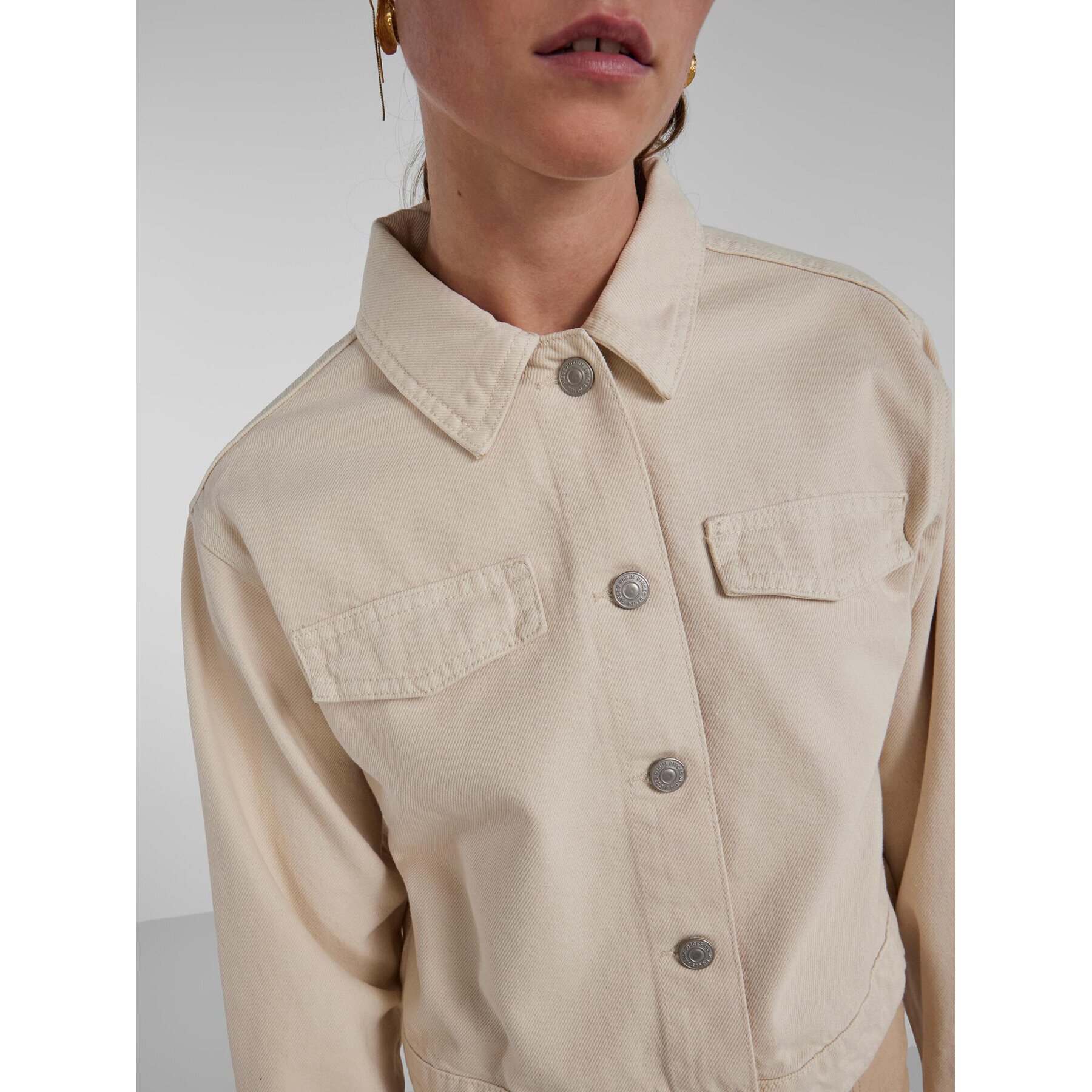 Pieces Дънково яке 17133488 Бежов Regular Fit - Pepit.bg