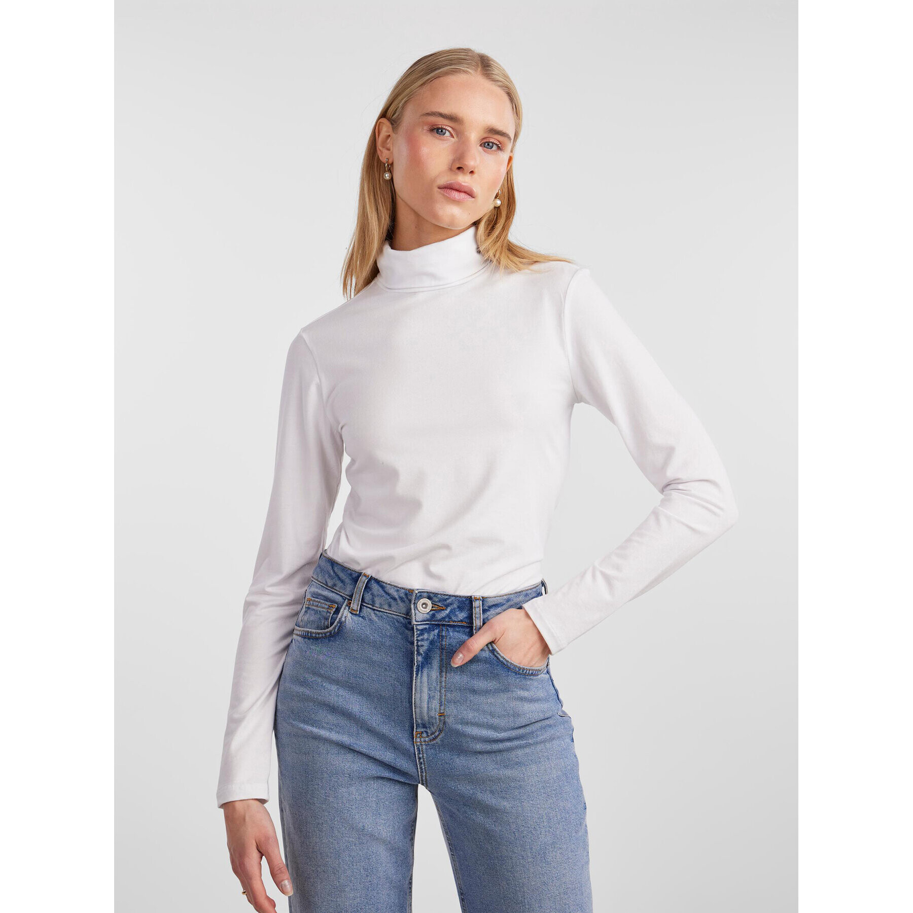 Pieces Поло 17108494 Бял Slim Fit - Pepit.bg